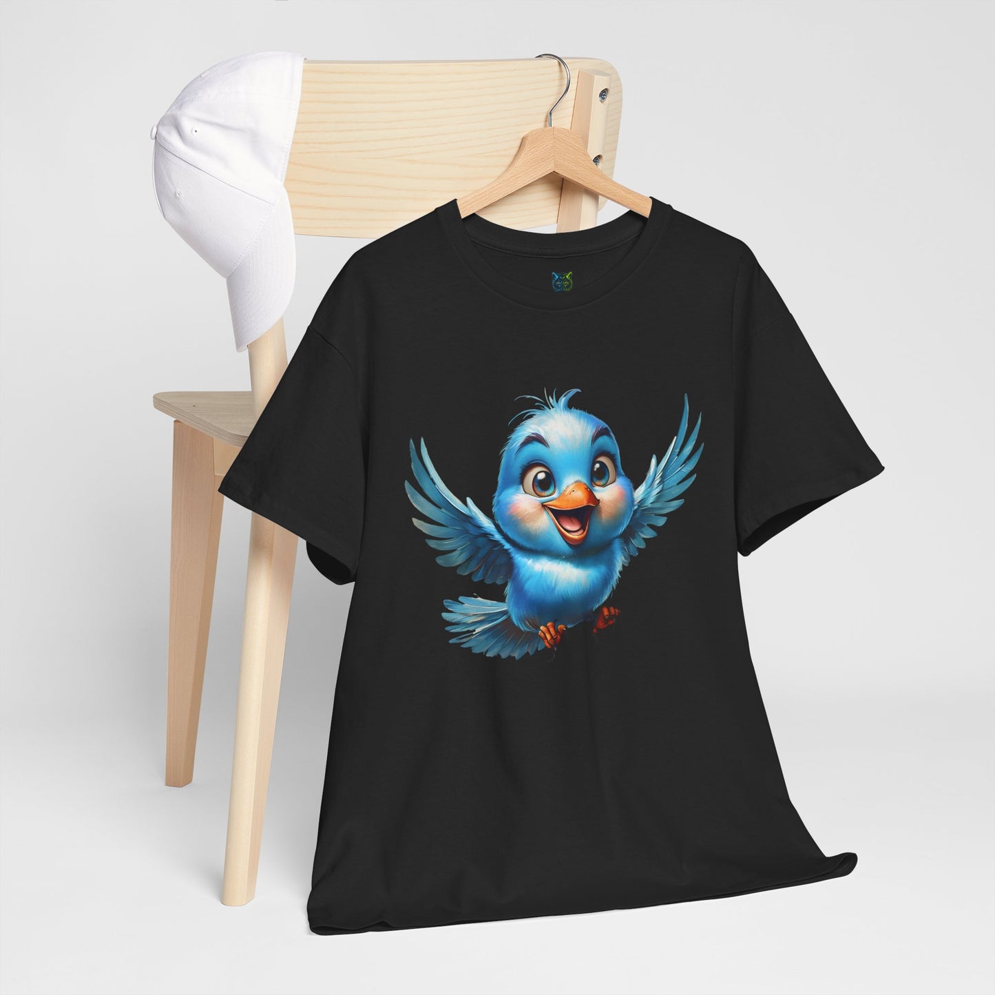 Playful Bluebird  Heavy Cotton Tee - Perfect for Nature Lovers & Everyday Wear