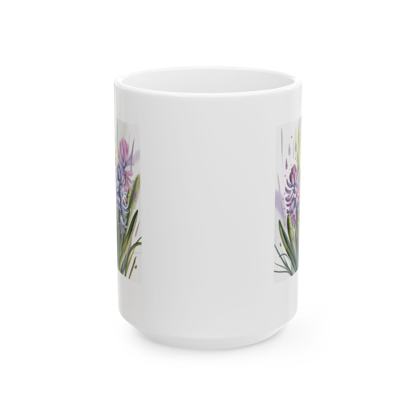 Floral Coffee Mug with Watercolor Spring Flower Design, Painterly Botanical Artwork, 15 oz White Ceramic Mug for Home or Office Use — by Lair Gadgets