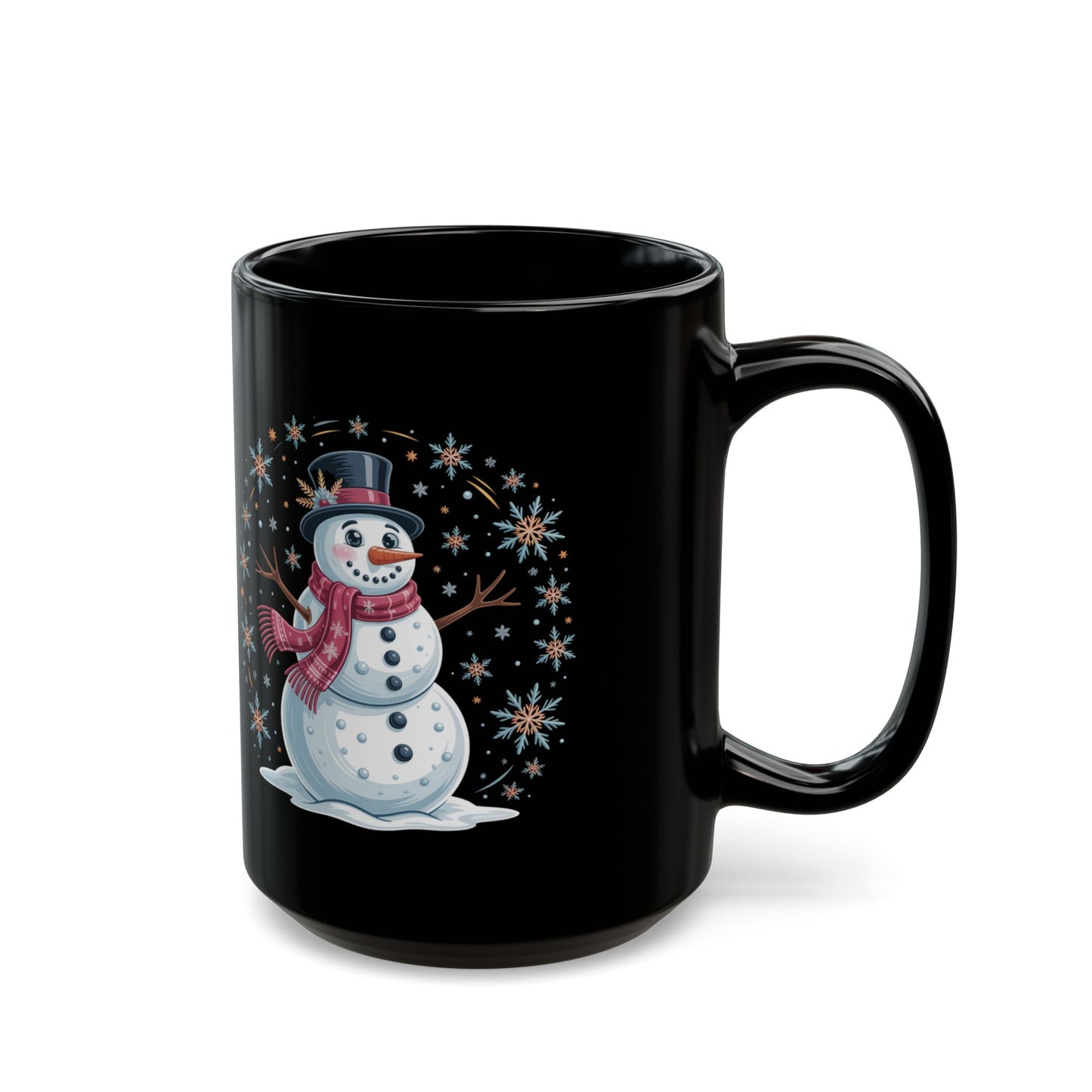 Frostlight Snowman Mug by Lair Gadgets – 15 oz Black Ceramic Coffee Cup with Festive Holiday Design