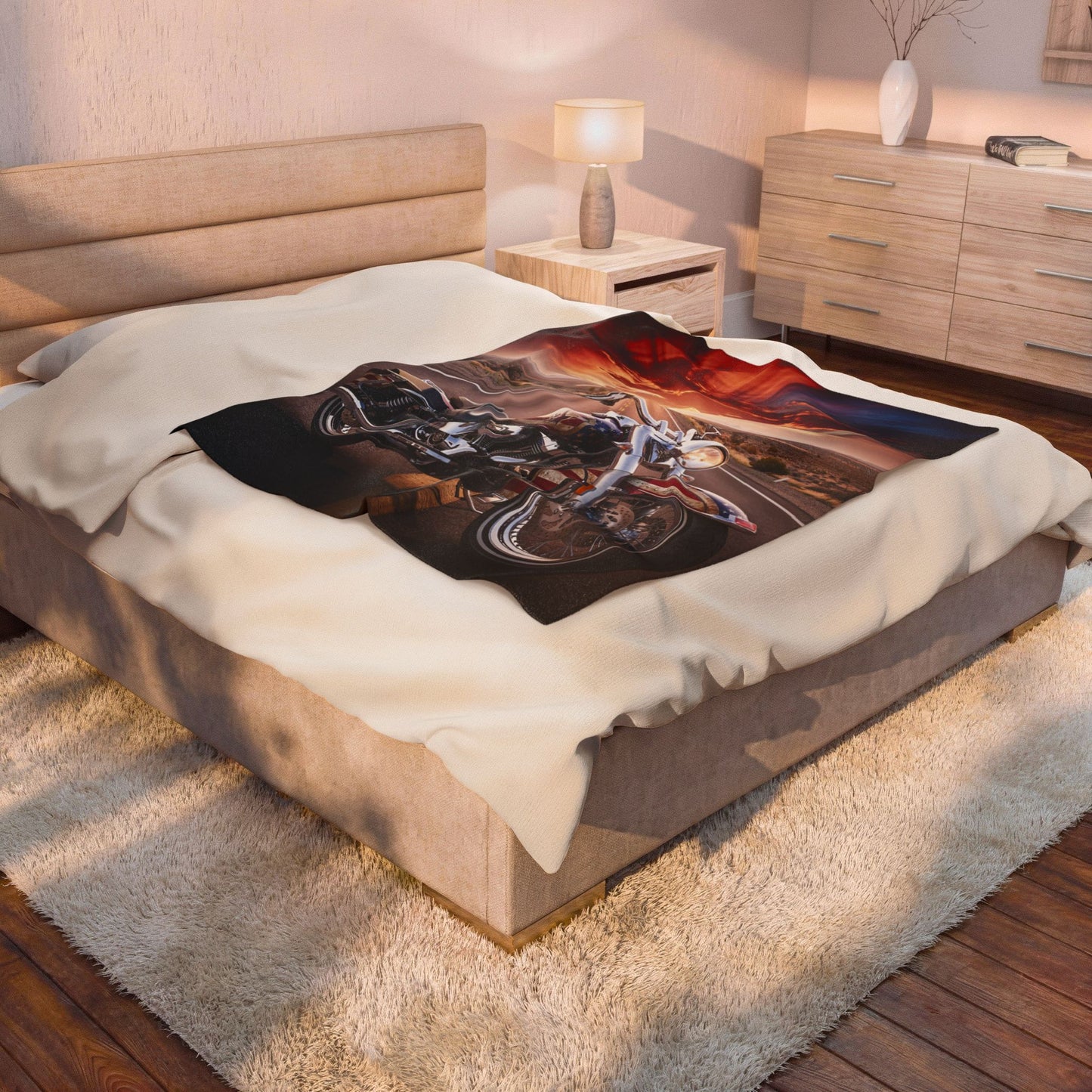 Motorcycle Throw Blanket – American Flag Cruiser Artwork – Soft Plush Patriotic Decor for Couch Bed Chair – by Lair Gadgets