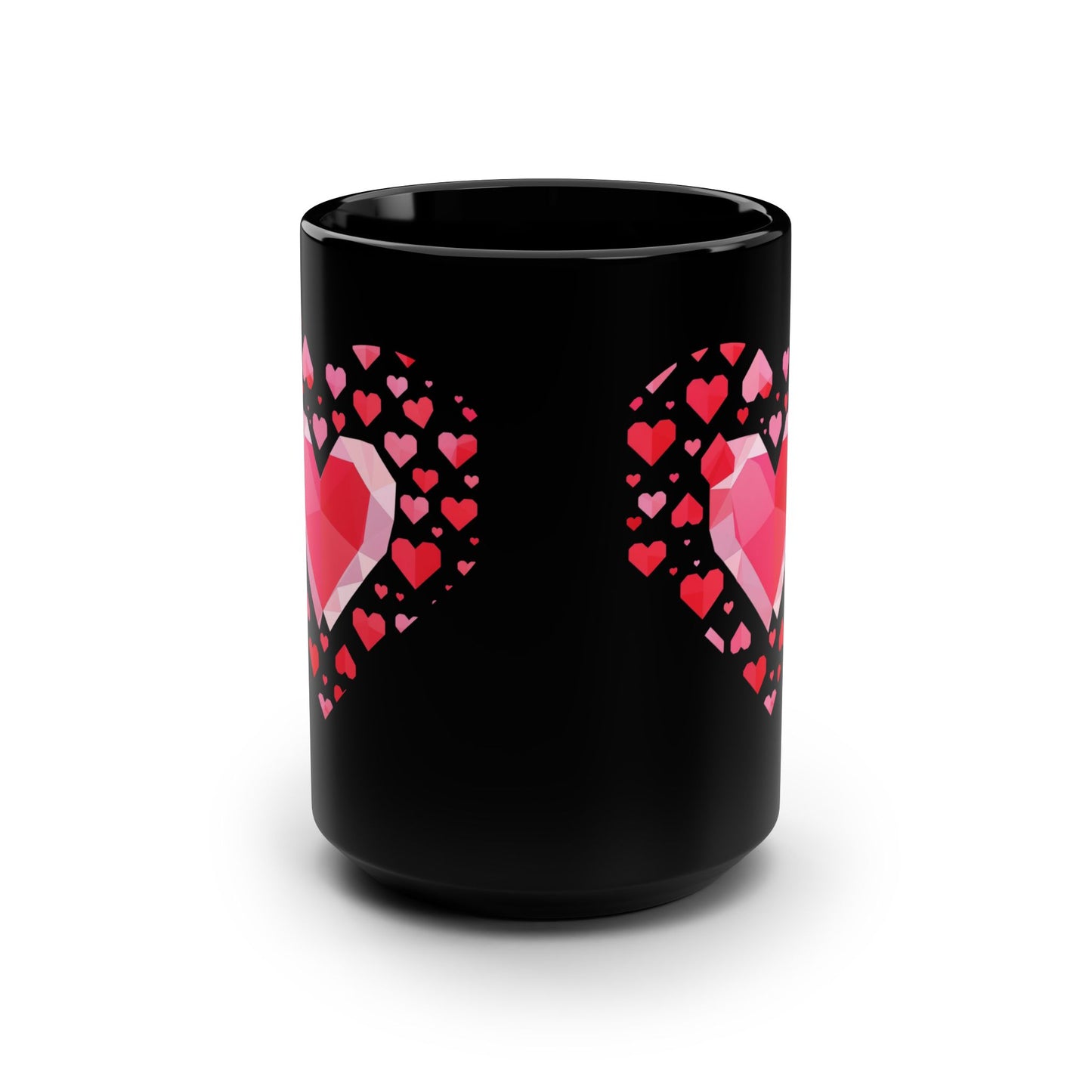 15oz Black Mug — Pink Gem Heart Pattern | Score 88