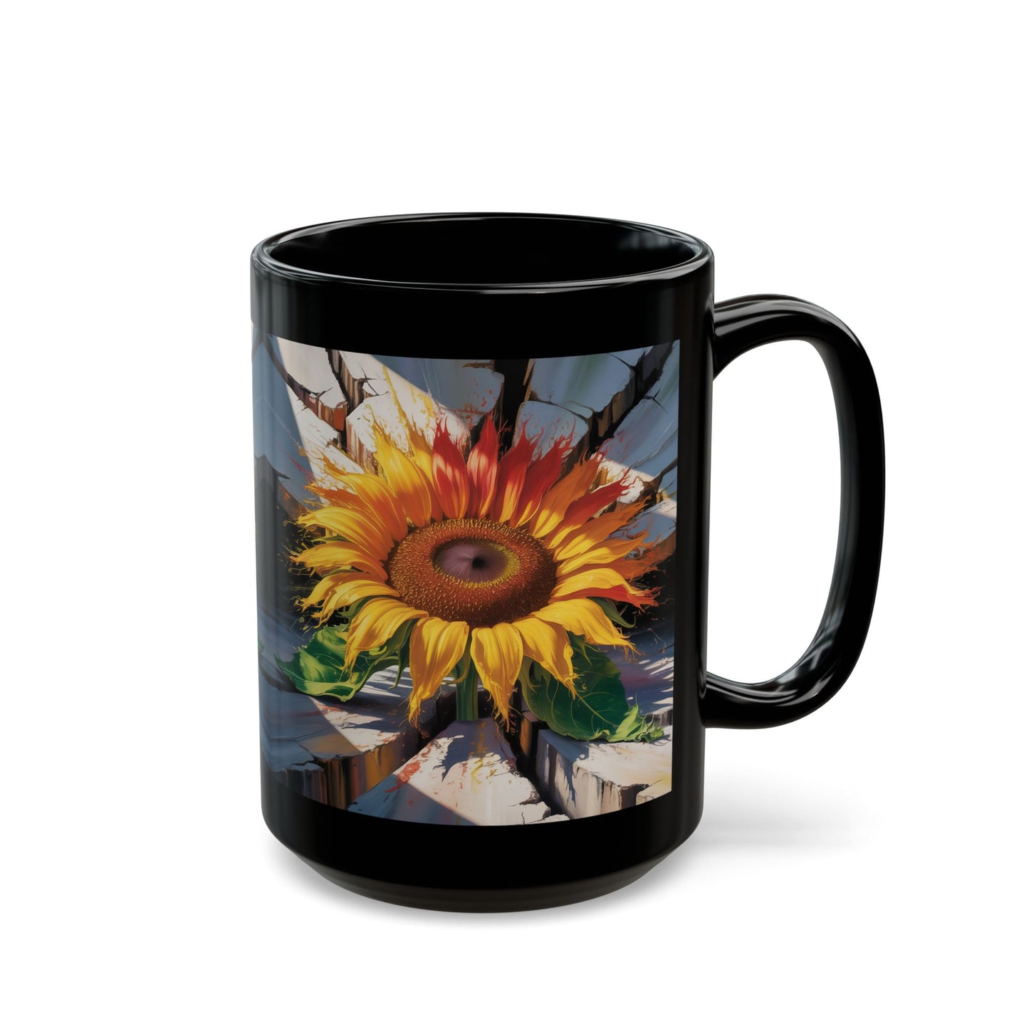 Inspirational Strength Coffee Mug 15oz Sunflower Breakthrough Design by Lair Gadgets Black Mug (15oz)