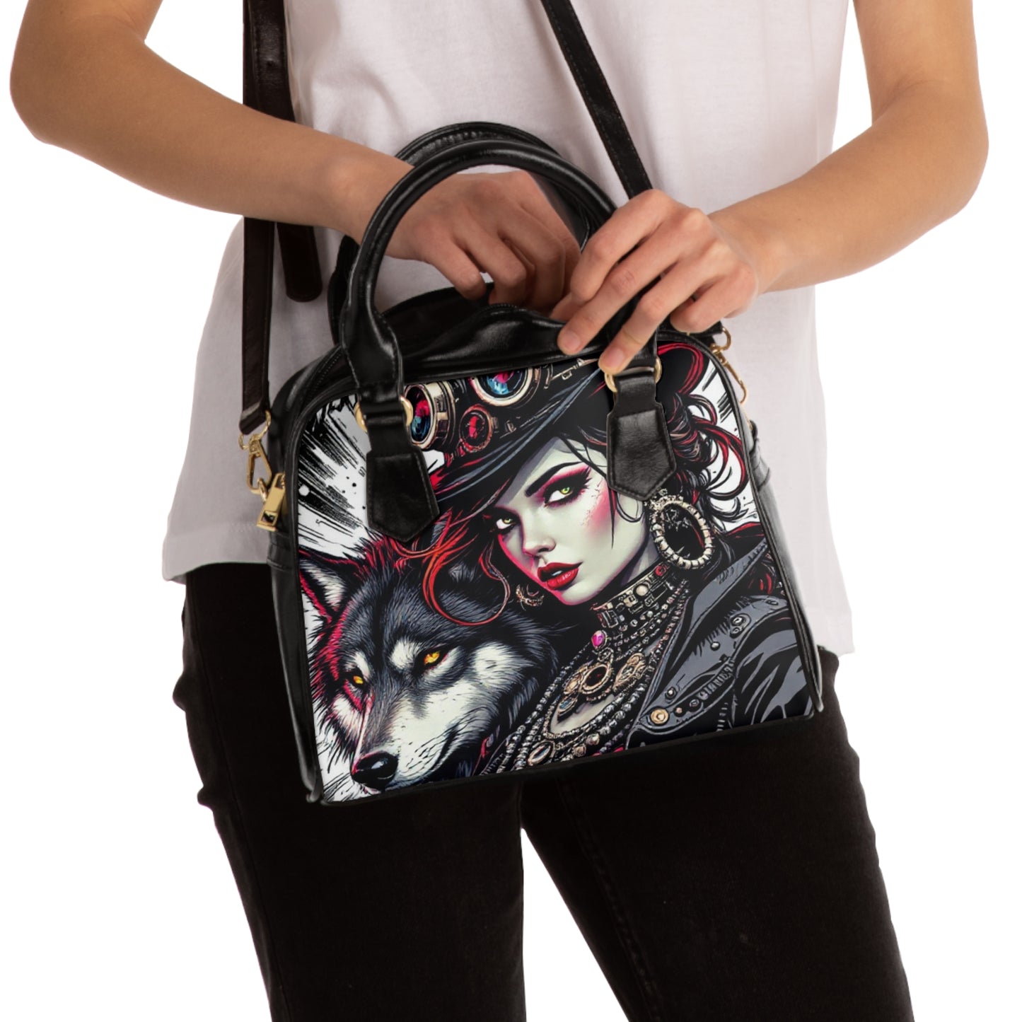 Gothic Wolf Design Tote Handbag - Chic Shoulder Bag for Edgy Fashion Lovers, Ideal Gift for Her