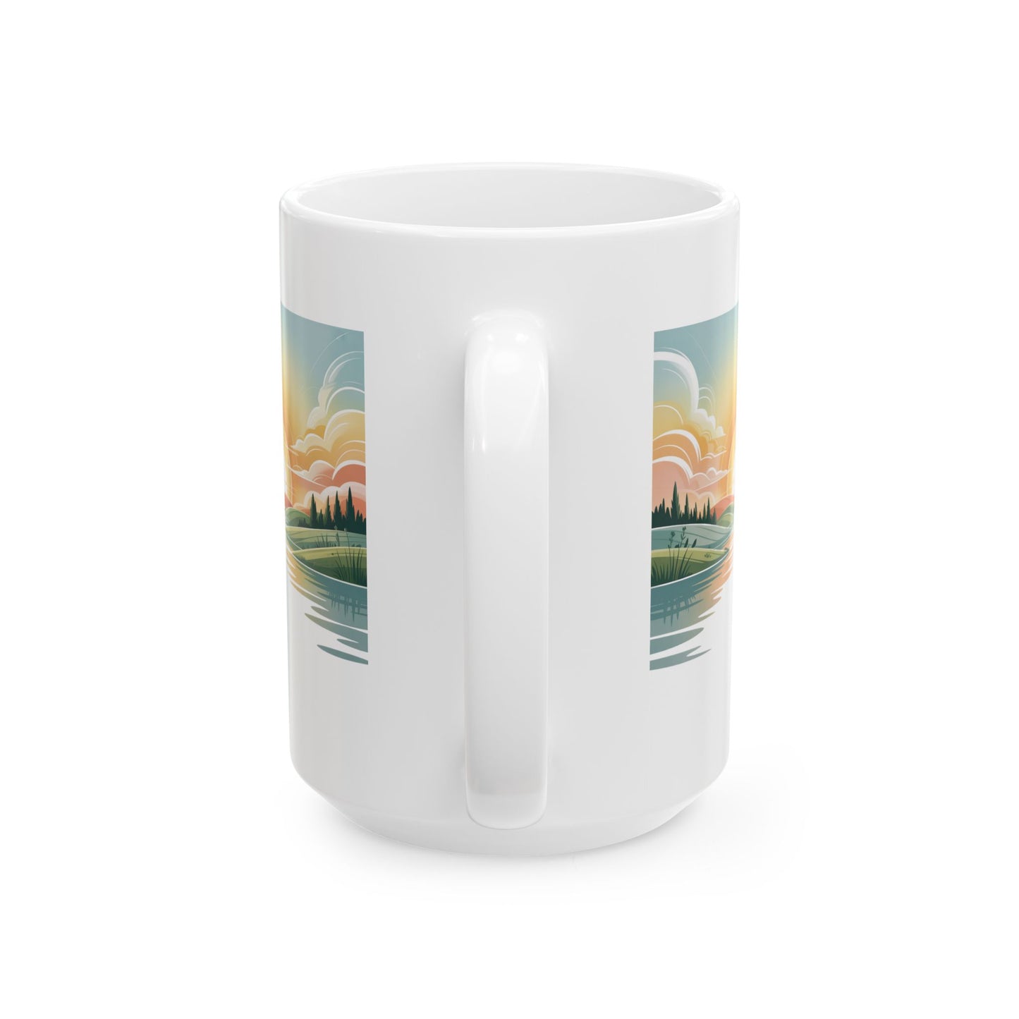 Sunrise Landscape Ceramic Mug, 15 oz – Minimalist Calm Coffee Cup for Therapy Offices, Mental Health Spaces, and Daily Rituals by Lair Gadgets