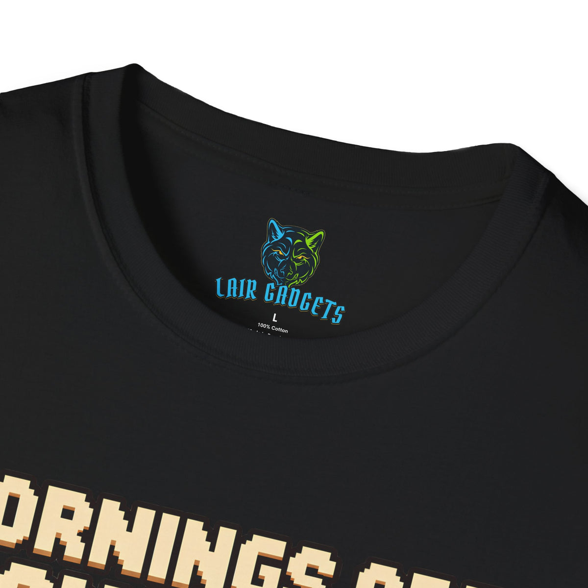 Mornings Are Dangerous retro pixel art coffee graphic tee, alternate view