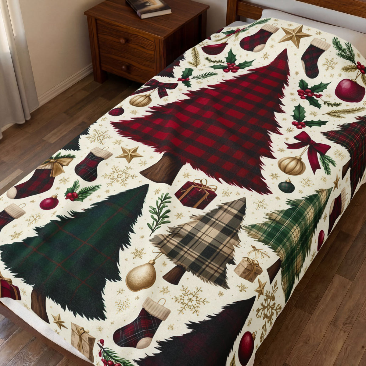 Plaid Christmas Tree Velveteen Plush Blanket