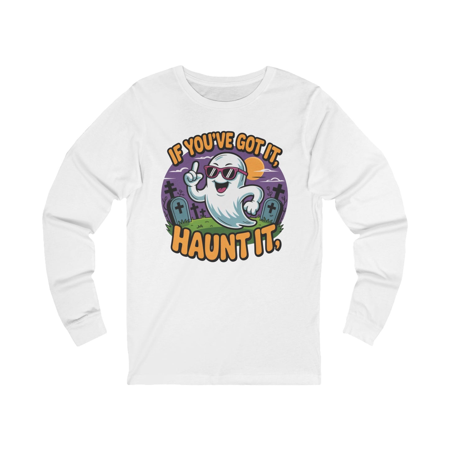 Ghostly Vibes Long Sleeve Tee - Perfect for Halloween Parties, Creative Souls, Cozy Nights, Casual Outfits, All-Season Layering