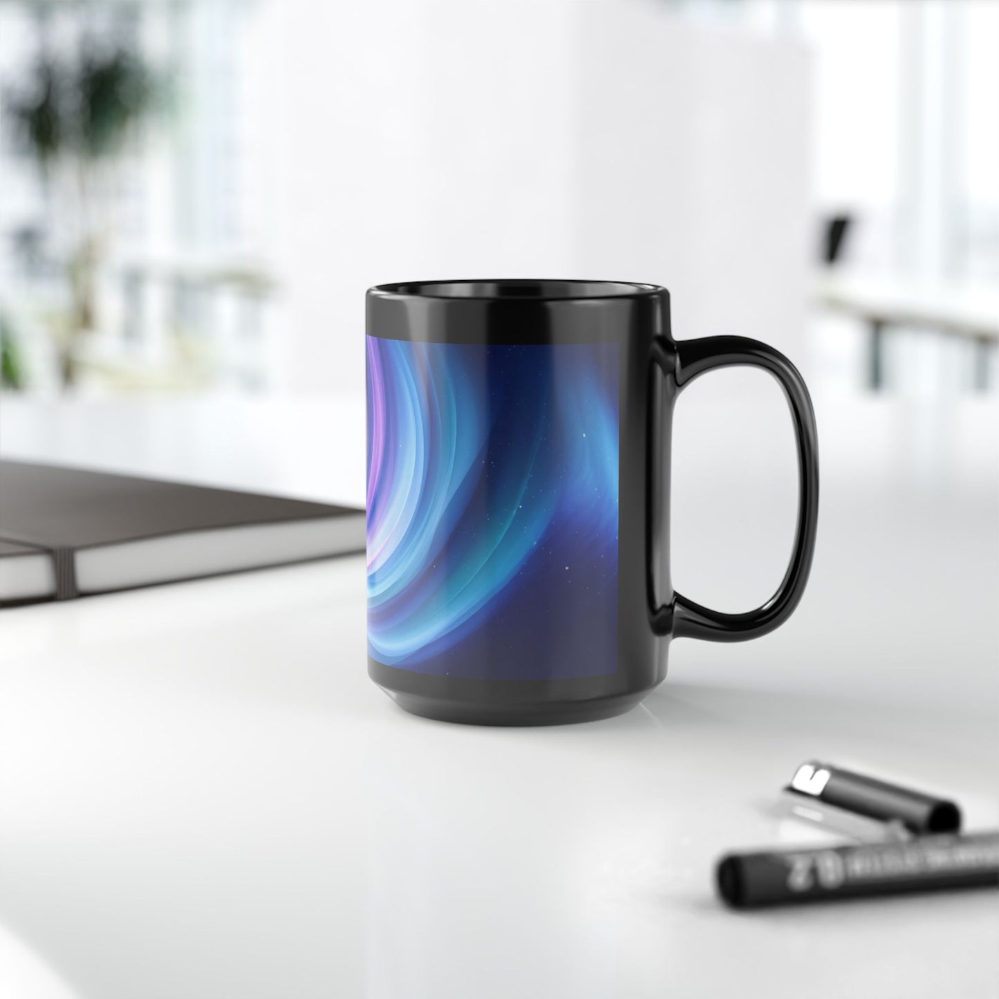 Abstract Galaxy Black Mug - Colorful Swirl Design for Coffee Lovers, Perfect Gift for Café Enthusiasts