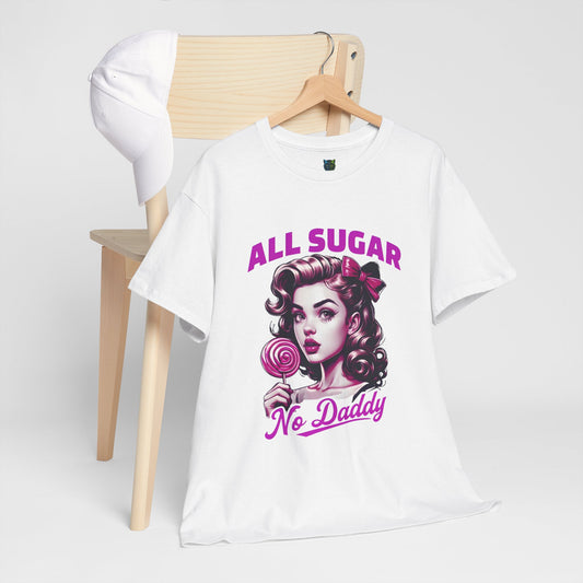 All Sugar No Daddy Heavy Cotton Tee - Fun Retro Graphic Tee for Sweet Tooth Lovers