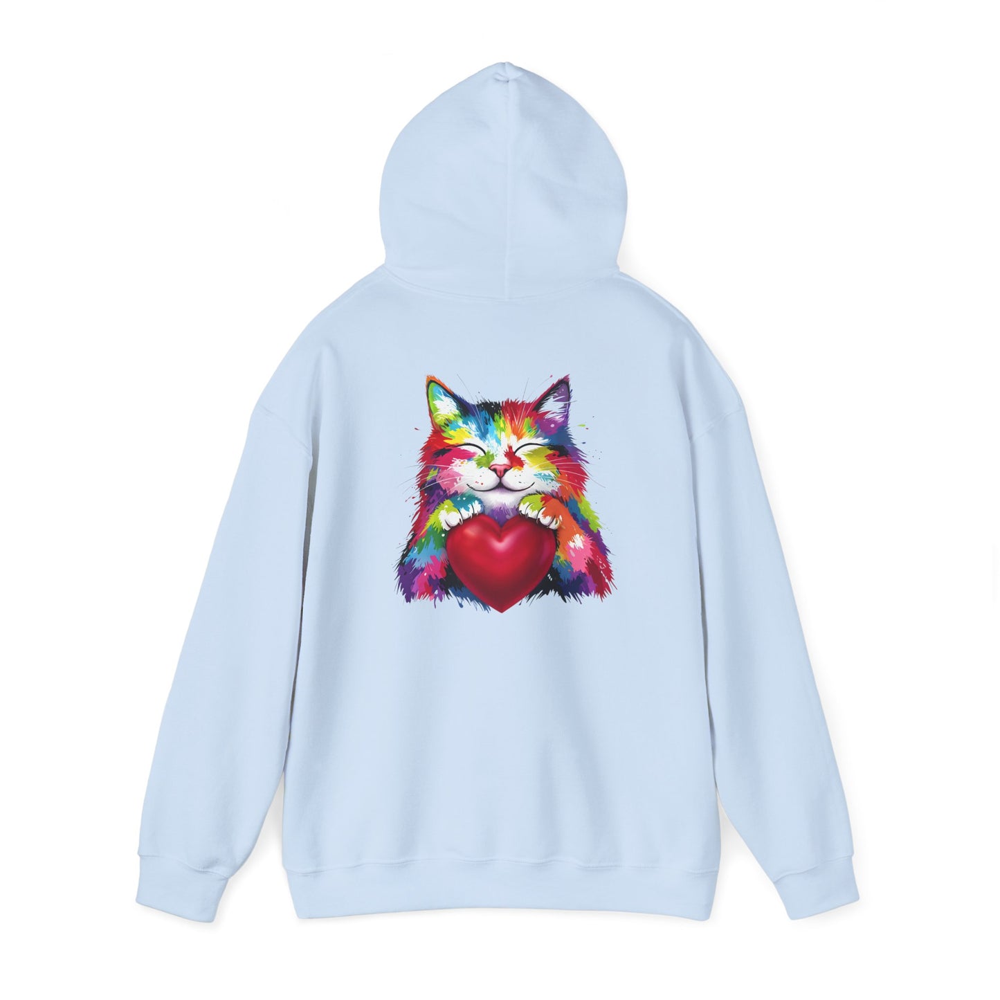 Colorful Cat Heart Hoodie - Cozy Unisex Sweatshirt for Cat Lovers