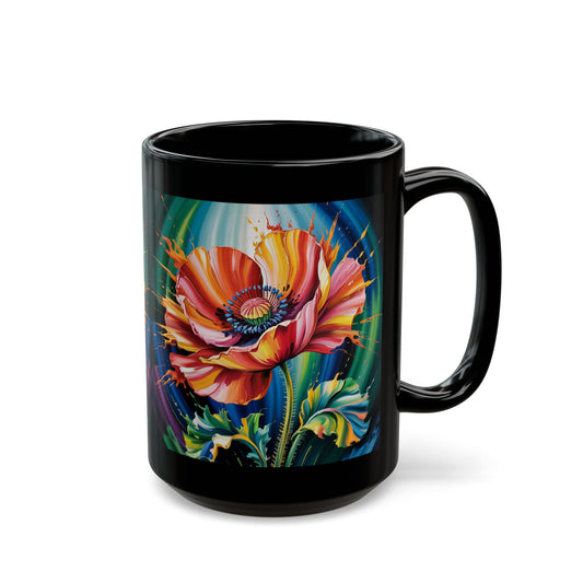 Bold Artistic Floral Coffee Mug 15oz Colorful Poppy Design by Lair Gadgets Black Mug (15oz)