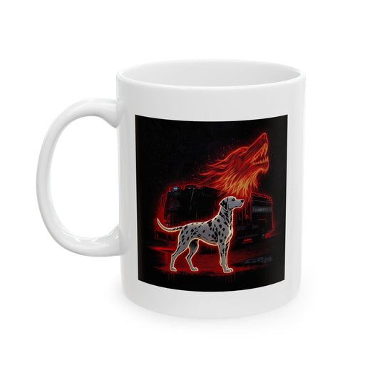 Lair Fire Crew Mug – Storm Response Series – 11oz Black Ceramic Mug with Double-Sided Dalmatian, Firetruck, and Wolf Flame Design – Lair Gadgets Firehouse Gift