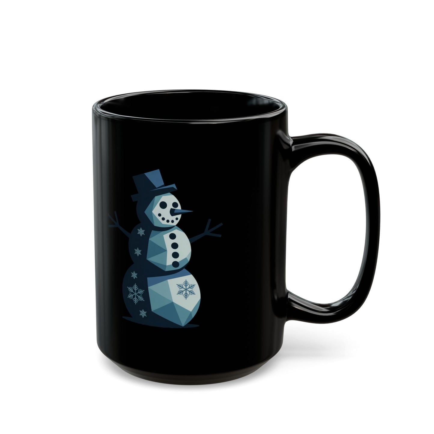 Frost Geometry Snowman Mug by Lair Gadgets – 15 oz Black Ceramic Coffee Cup with Modern Blue Winter Design