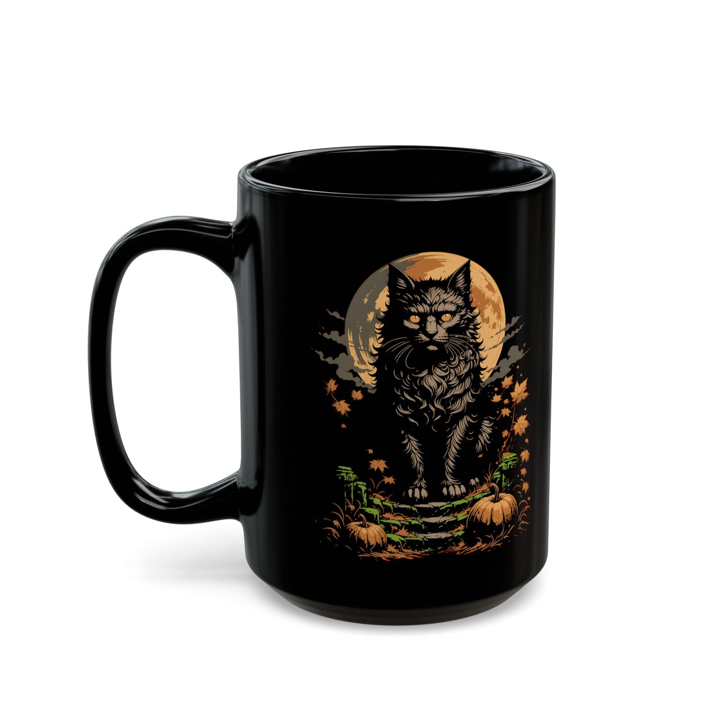 Hero Black Cat Transparent Style Black Mug (15oz)