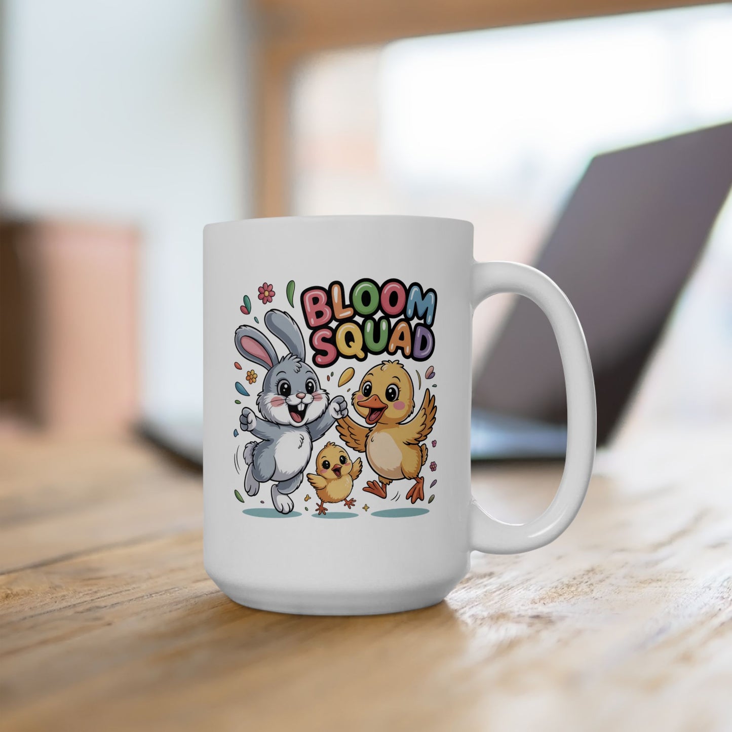 Bloom Squad w Lil Chickie Easter Bunny & Chick Ceramic Mug (11oz/15oz) — Cute Spring Animal Coffee Cup