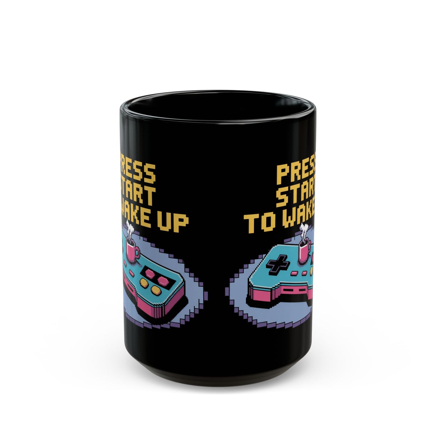Retro Gamer Coffee Mug - Press Start to Wake Up, Gaming Gift, Video Game Mug, Gift for Gamers, 8-Bit Design