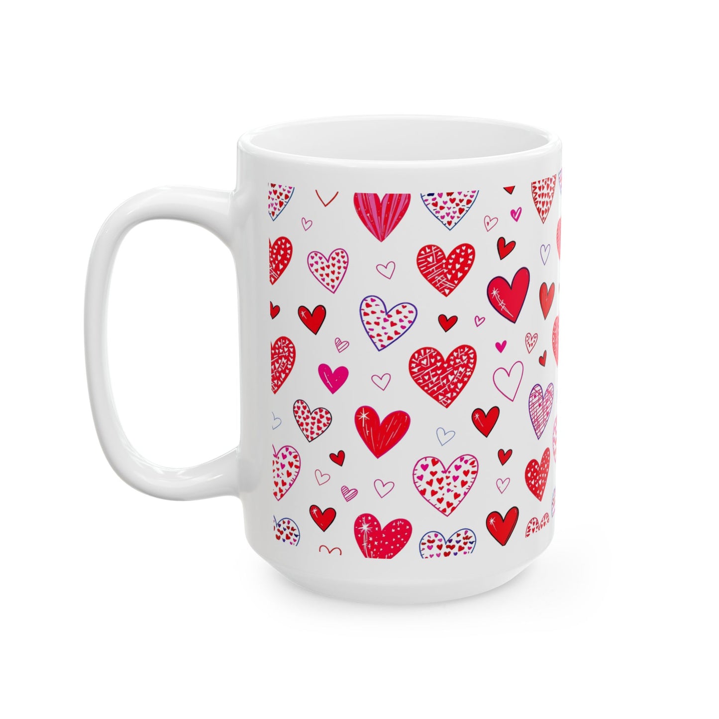 Cute Red & Pink Heart Pattern Coffee Cup 15oz- score 78