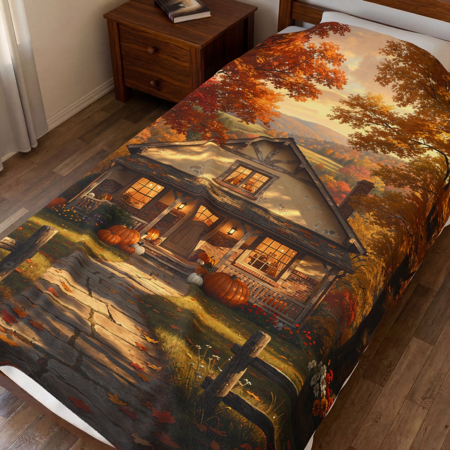 Fall Cottage Velveteen Plush Blanket
