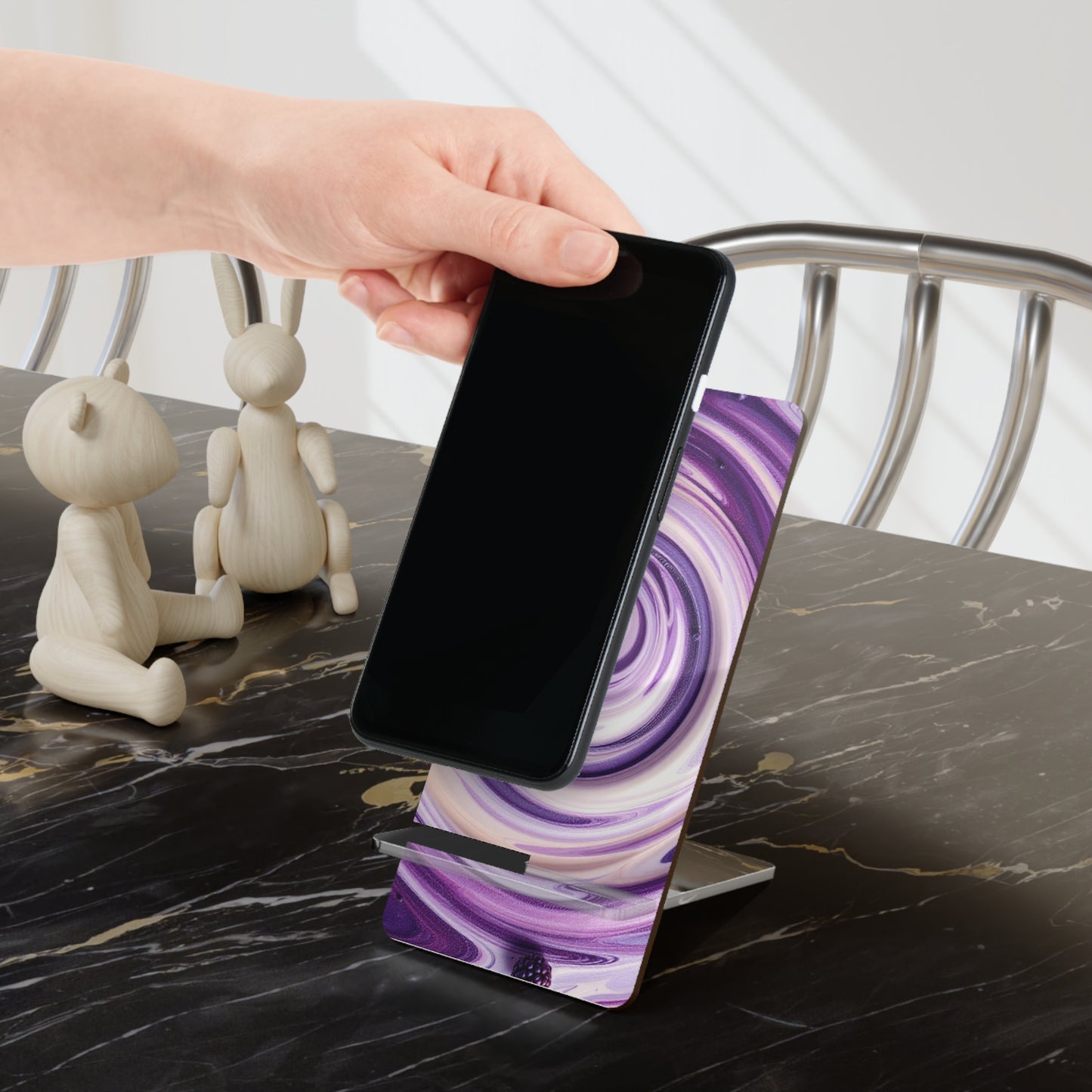 Vibrant Swirl Phone Stand - Eye-catching, functional mobile display holder ideal for hands-free use