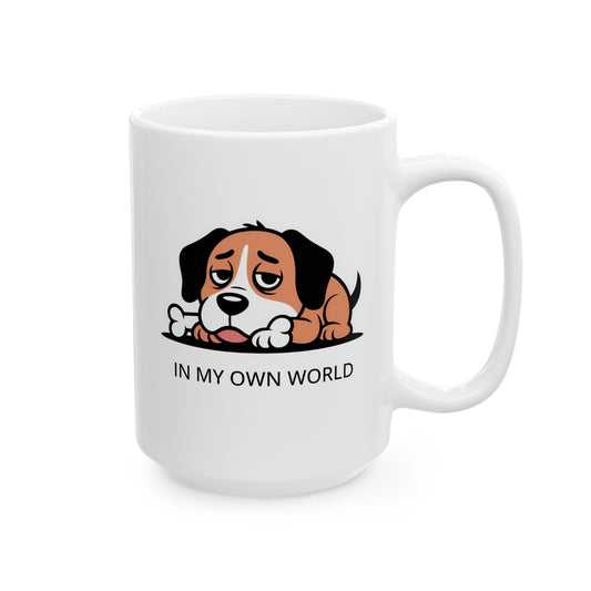 In My Own World Dog Coffee Mug – Cute Introvert Humor Mug for Reading, Gaming, and Relaxing at Home or Work