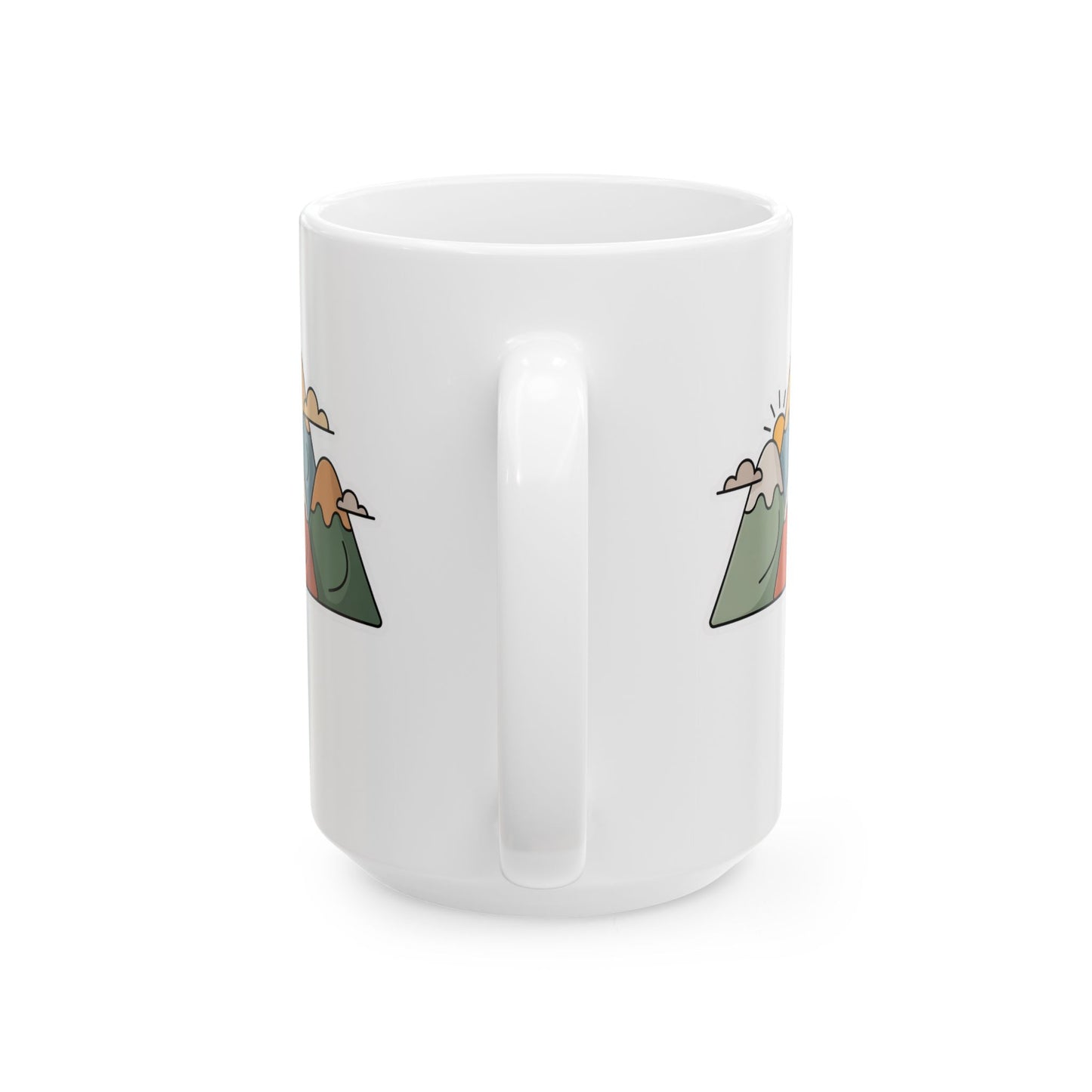 Mountain Coffee Mug with Minimalist Illustration Design, Simple Outdoor Artwork, 15 oz White Ceramic Mug for Home or Office Use — by Lair Gadgets
