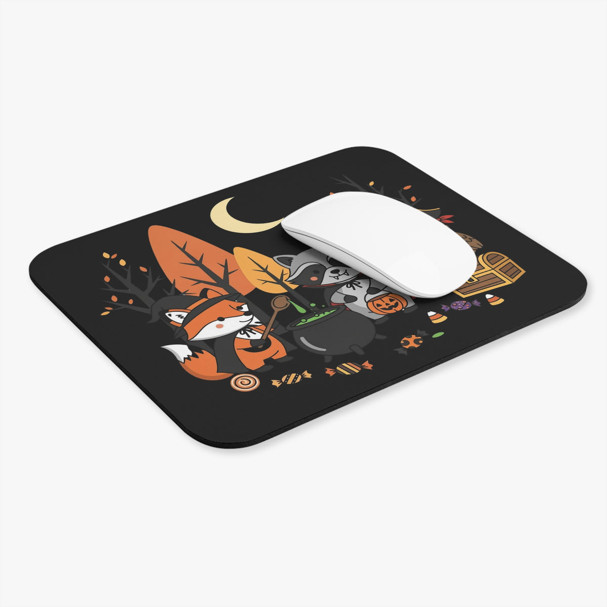 Halloween Woodland Friends Mouse Pad – Fox, Raccoon and Owl