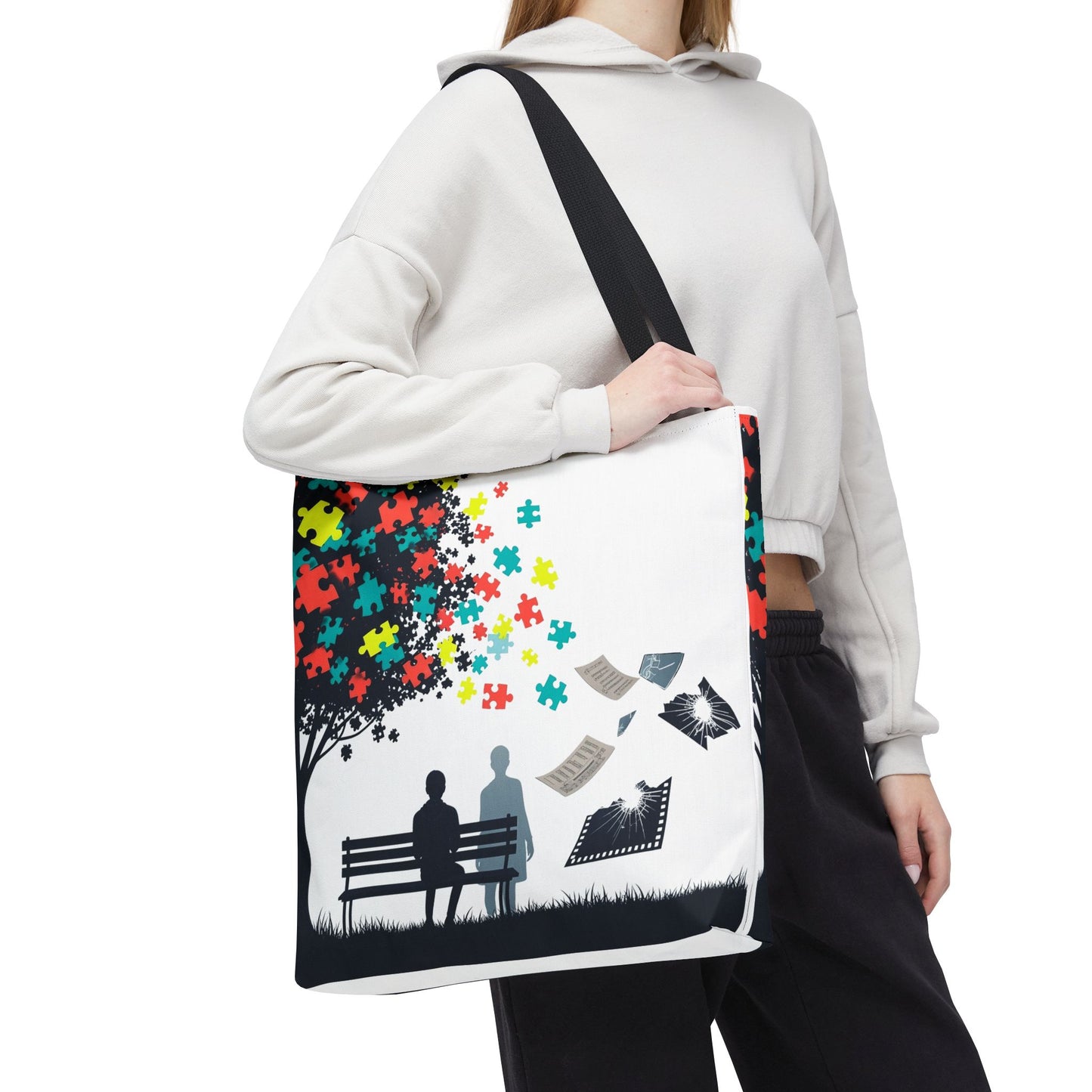 Colorful Puzzle Tree Tote Bag, Vibrant Art Carry Bag, Spring Gift, Fun Shopping Bag, Eco-Friendly Tote, Unique Design