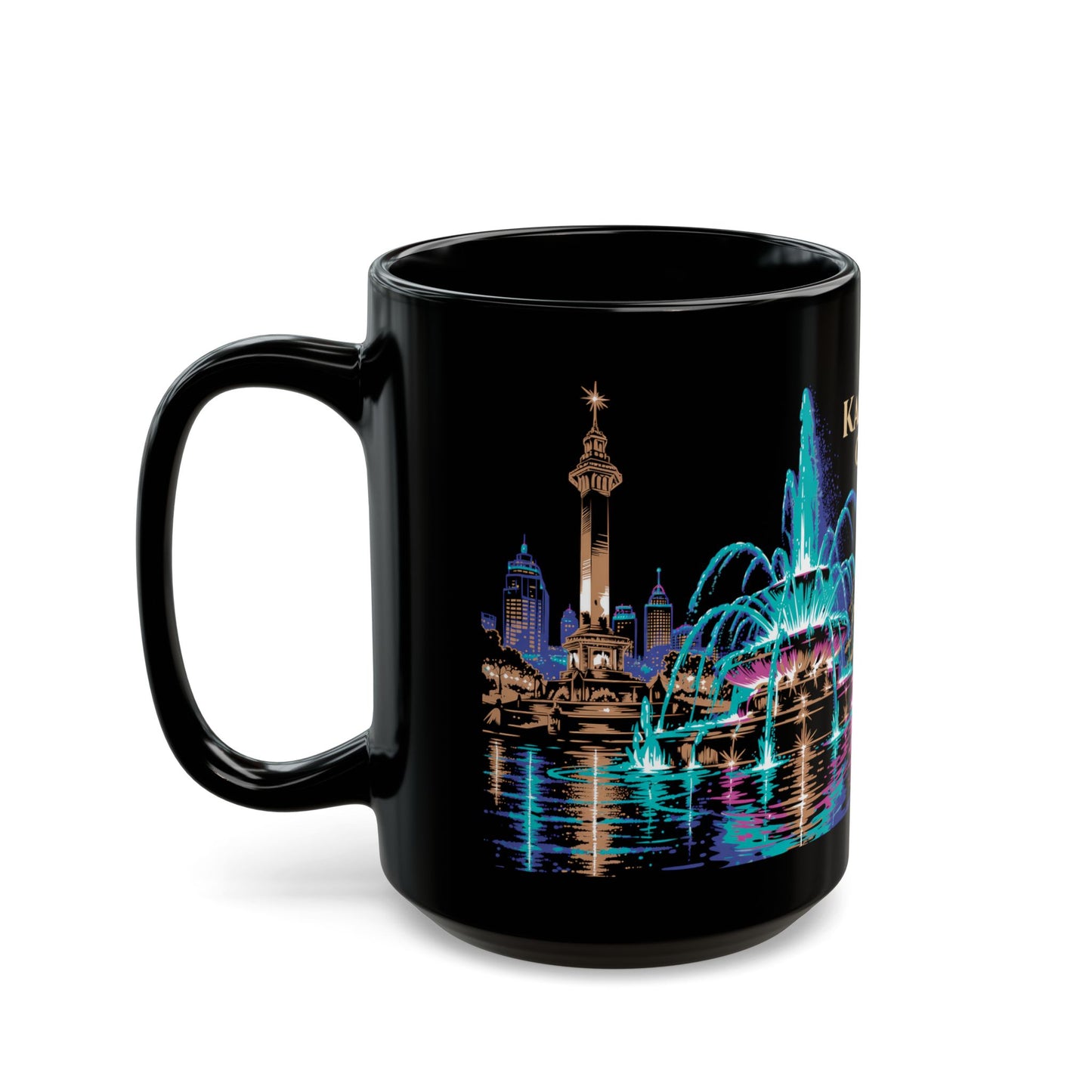 Kansas City Fountains at Night Black Mug (15oz)