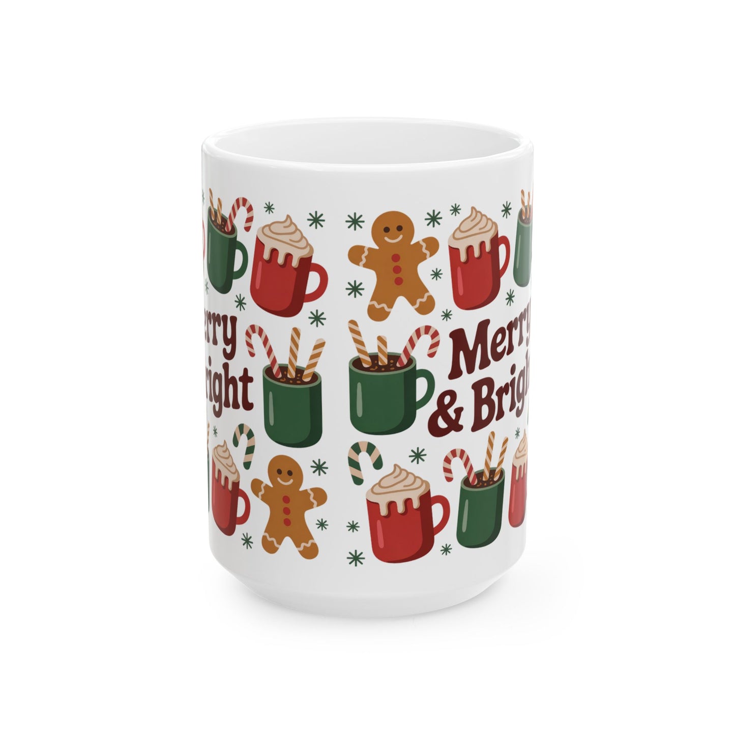 Merry & Bright Holiday Ceramic Mug, Gift for Coffee Lovers, Christmas Mug, Festive Tea Cup, Holiday Gatherings
