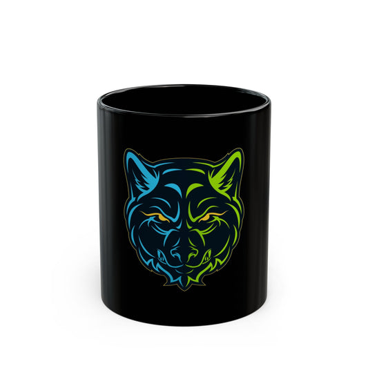 Lair Gadgets Vibrant Wolf Ceramic Coffee Mug, Glossy Black Finish, Ideal for Everyday Use