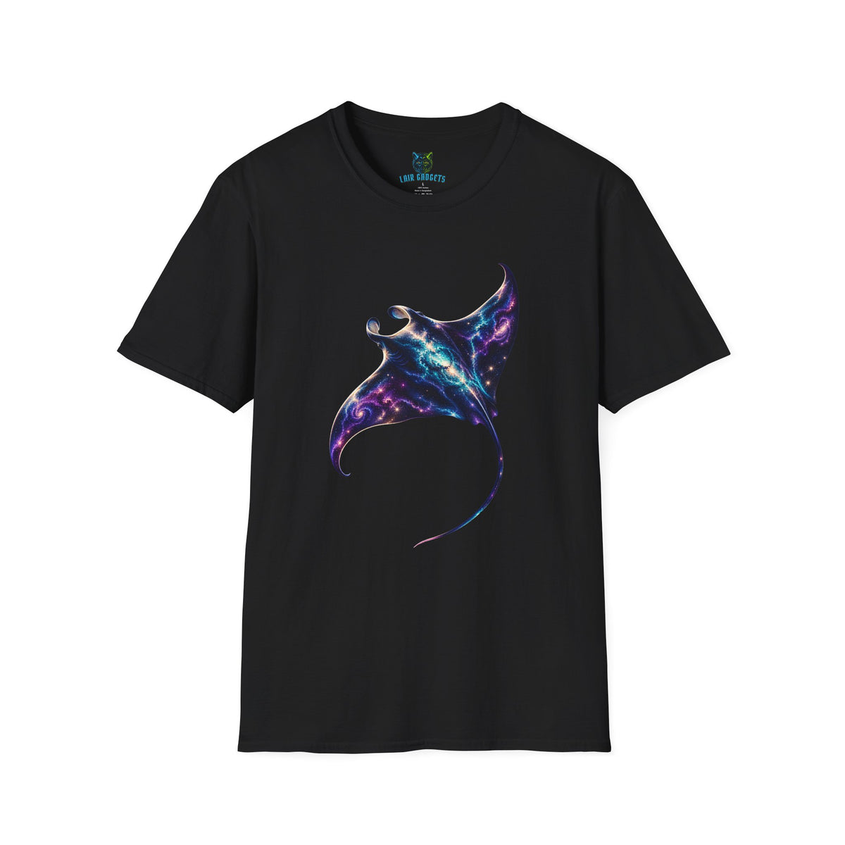 Black t-shirt with galaxy manta ray graphic