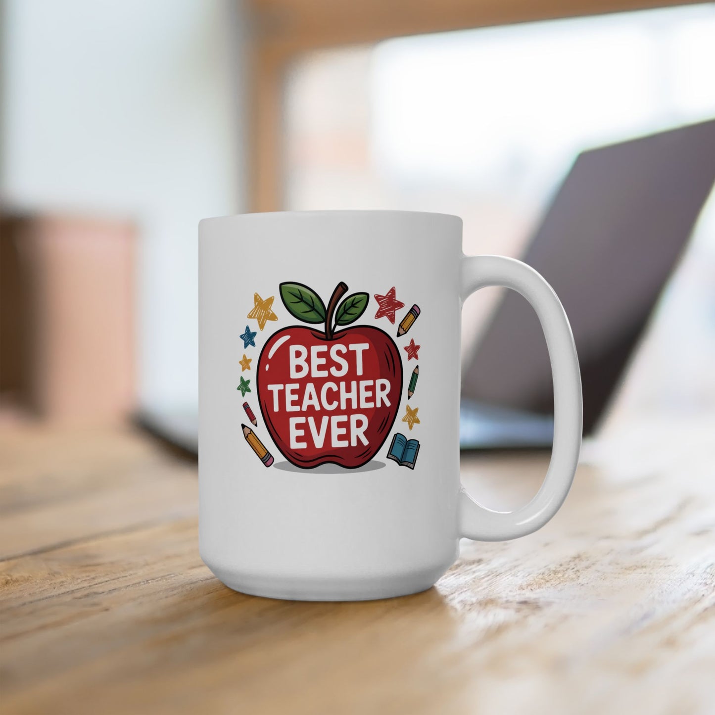 Best Teacher Ever Apple Coffee Mug 15 oz – Teacher Appreciation Gift Mug by Lair Gadgets