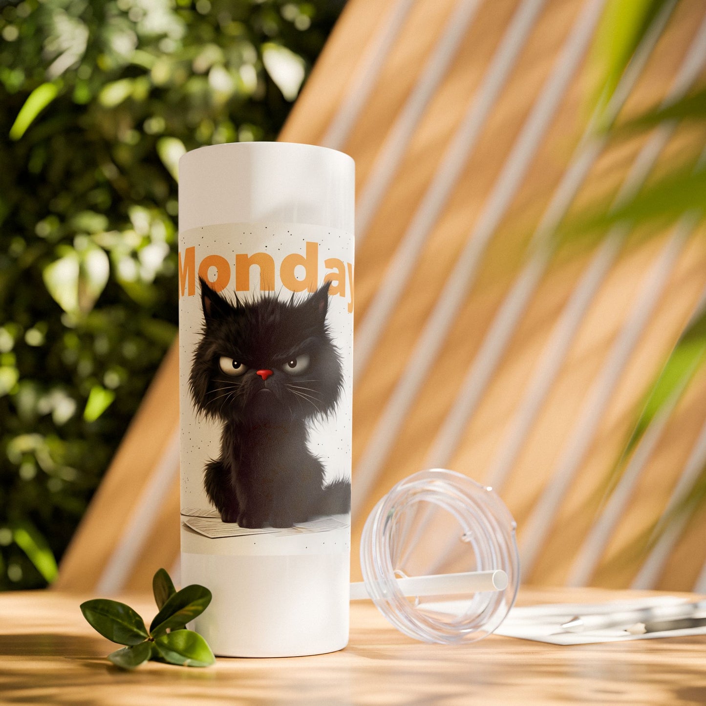 Funny Monday Cat Skinny Tumbler with Straw - 20oz Travel Mug