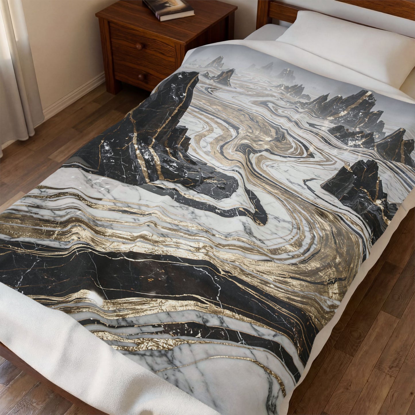 Abstract Marble Throw Blanket Black Gold Luxury Decor Blanket Modern Contemporary Home Accent Soft Plush Couch Throw by Lair Gadgets