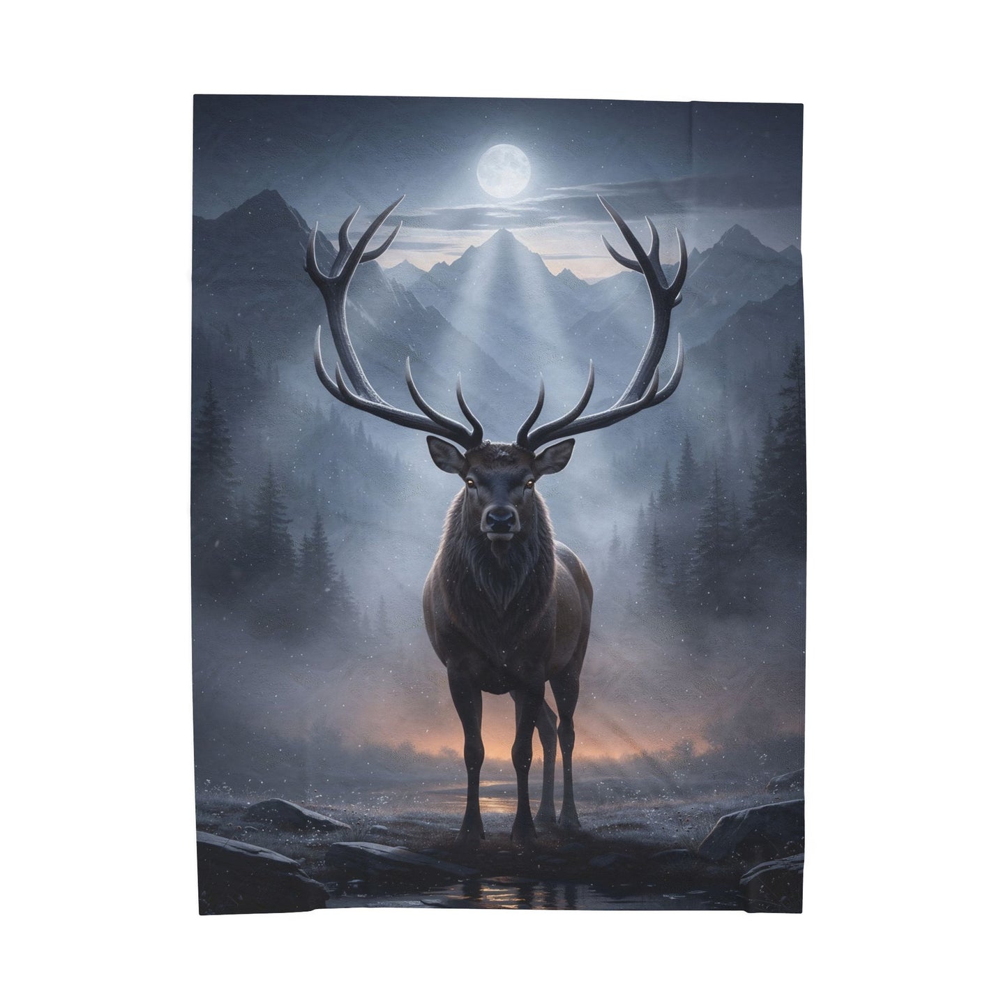 Deer Throw Blanket for Cabin Decor – Moonlit Stag Velveteen Plush Blanket – Rustic Woodland Wildlife Couch Blanket 60x80 – by Lair Gadgets