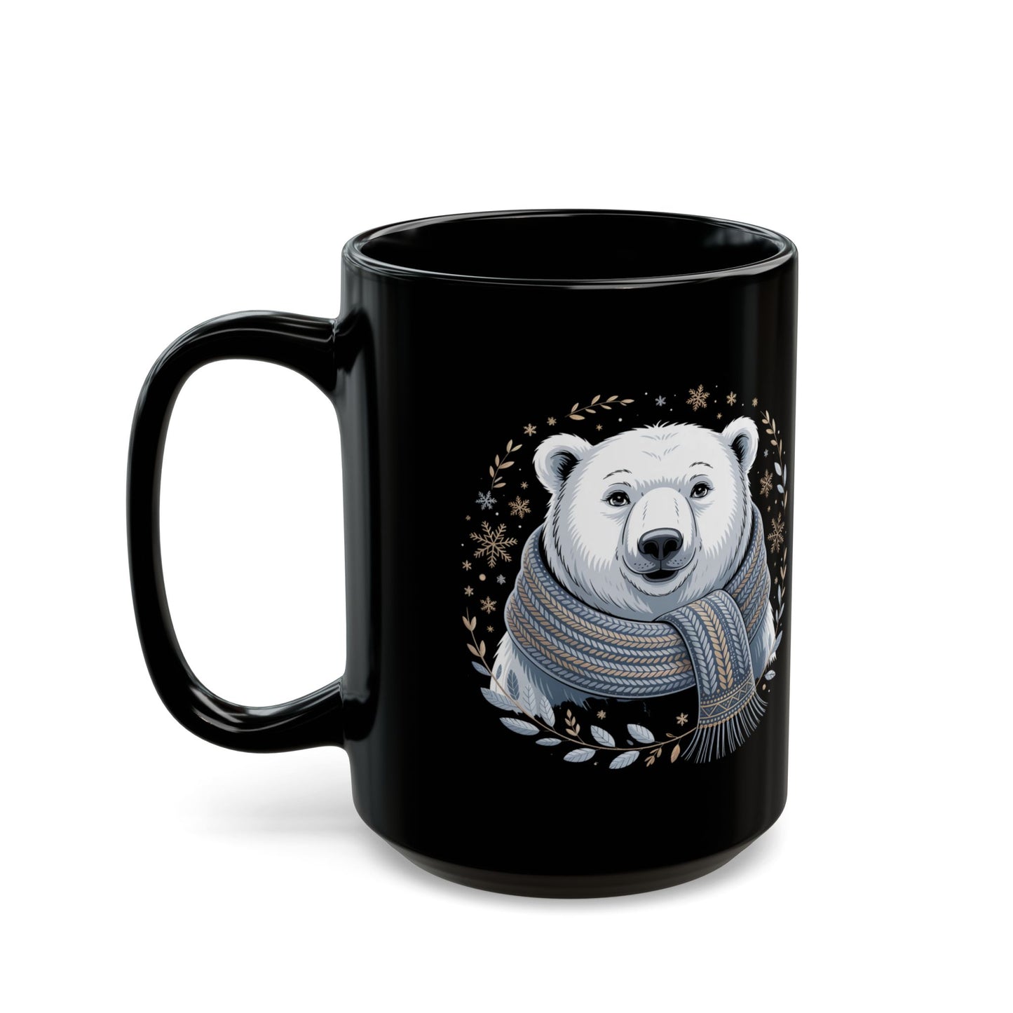 Arctic Calm Polar Bear Mug by Lair Gadgets – 15 oz Black Ceramic Coffee Cup with Cozy Winter Bear and Scarf Design