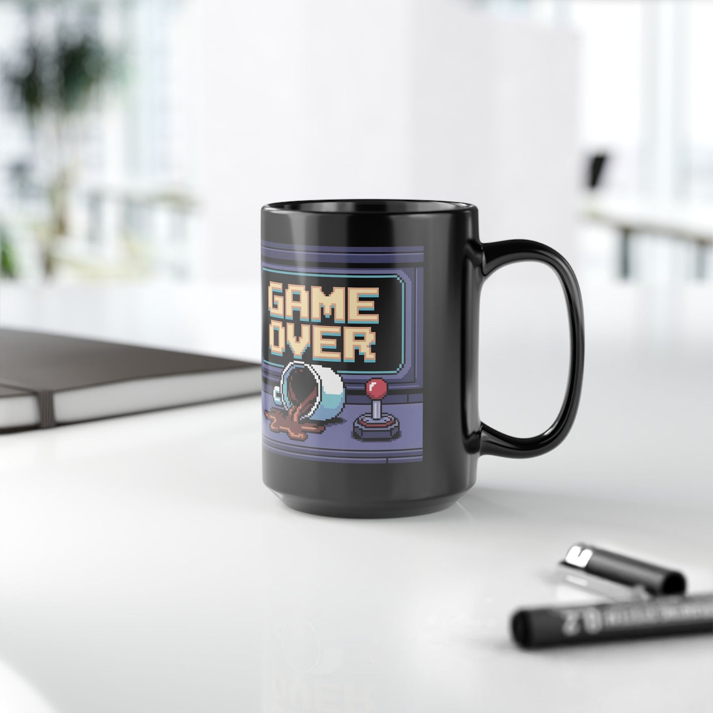 Retro Gamer Mug, Game Over Coffee Cup, Vintage Gamers Gift, Pixel Art Drinkware, Fun Gaming Accessories