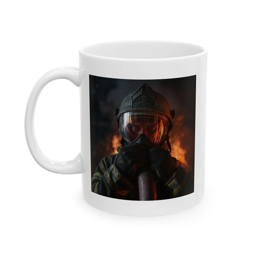 Unseen Battles Firefighter Mug – Storm Response Series – 11oz Black Ceramic Mug with Double-Sided Fire Visor and Flame Reflection Art – Lair Gadgets First Responder Gift