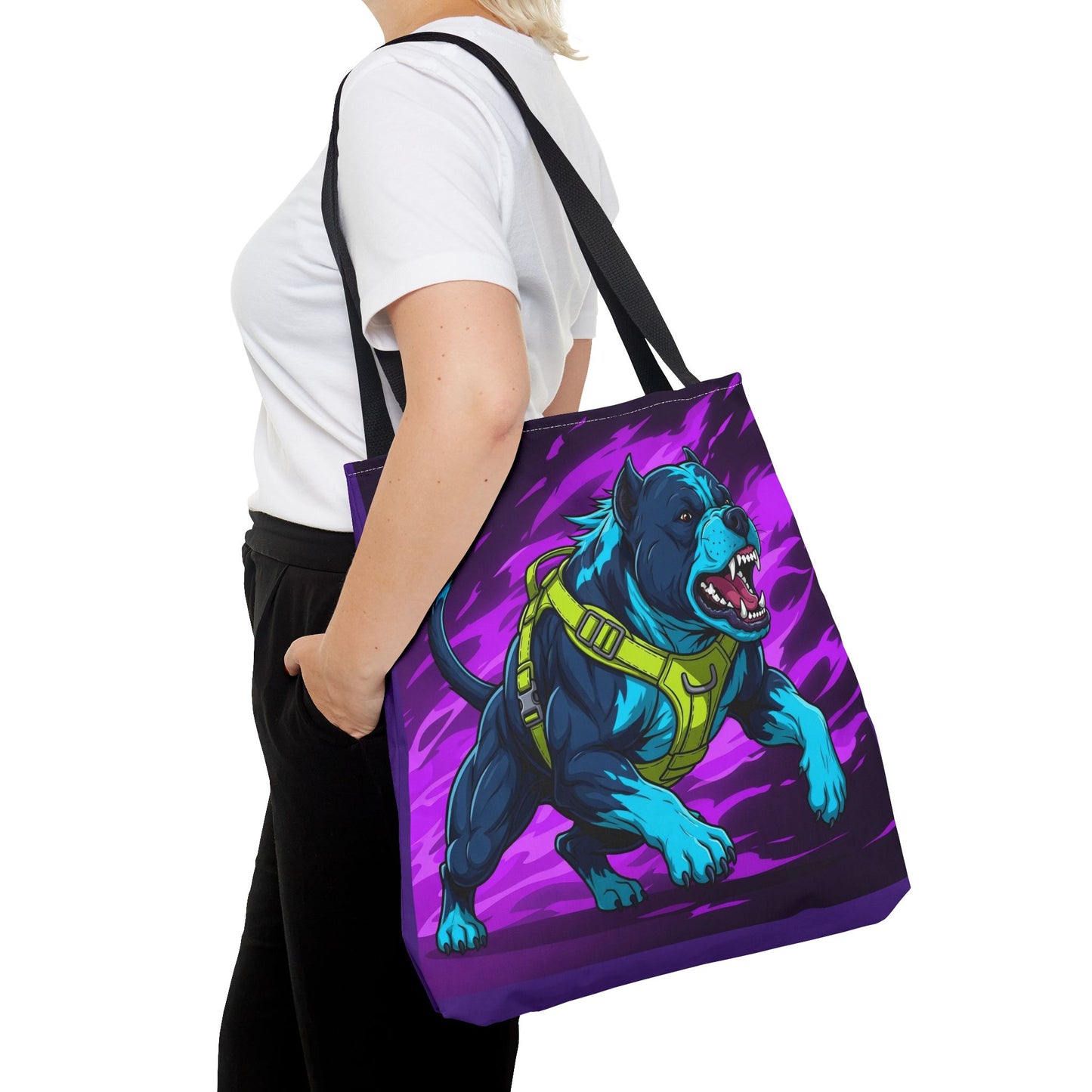 Reusable Tote Bag 18" x 18" – Large Durable Shopping Bag with Pit Bull Dog Graphic, Reinforced Handles & Boxed Corners
