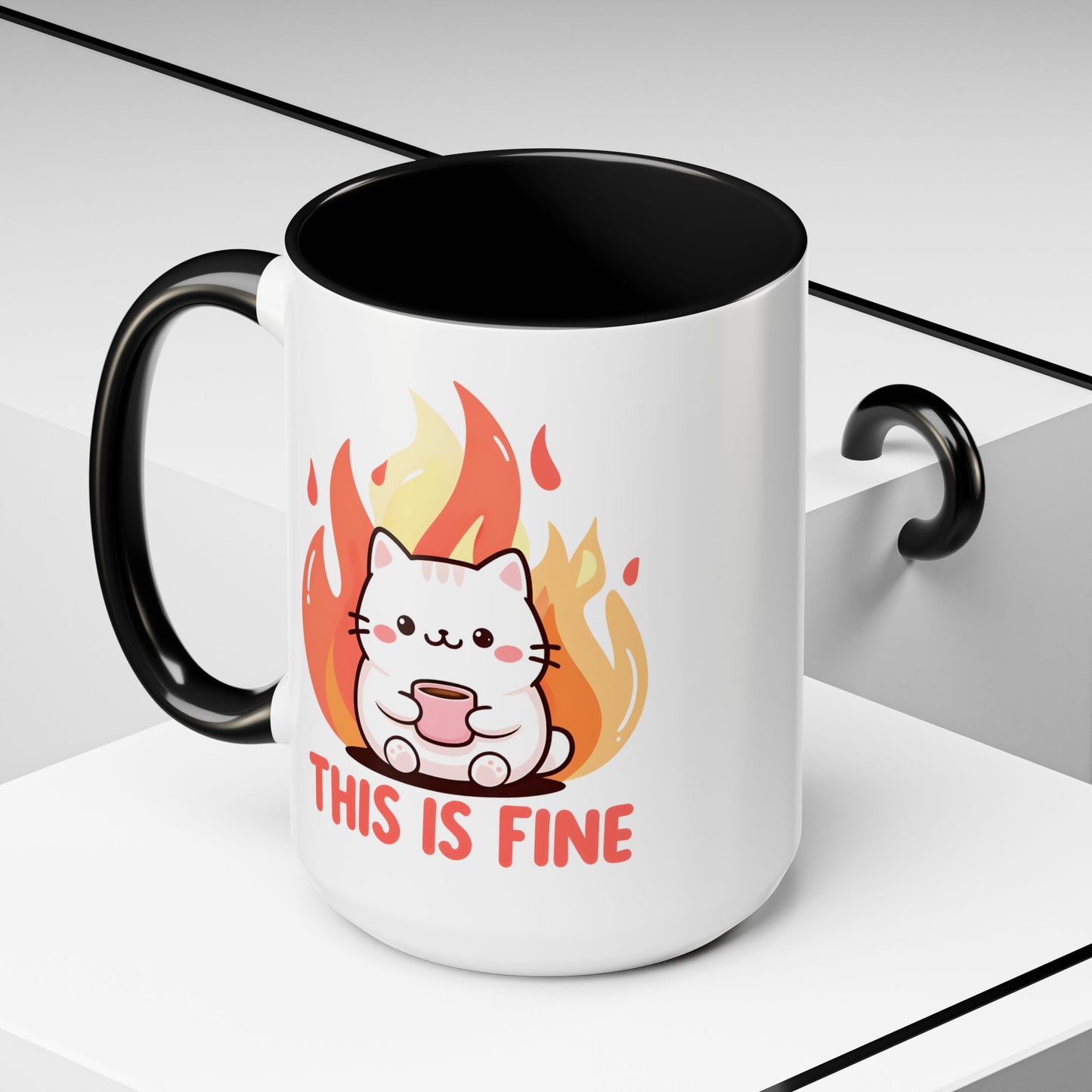 Cute Cat This Is Fine Coffee Mug - Accent Design  15oz