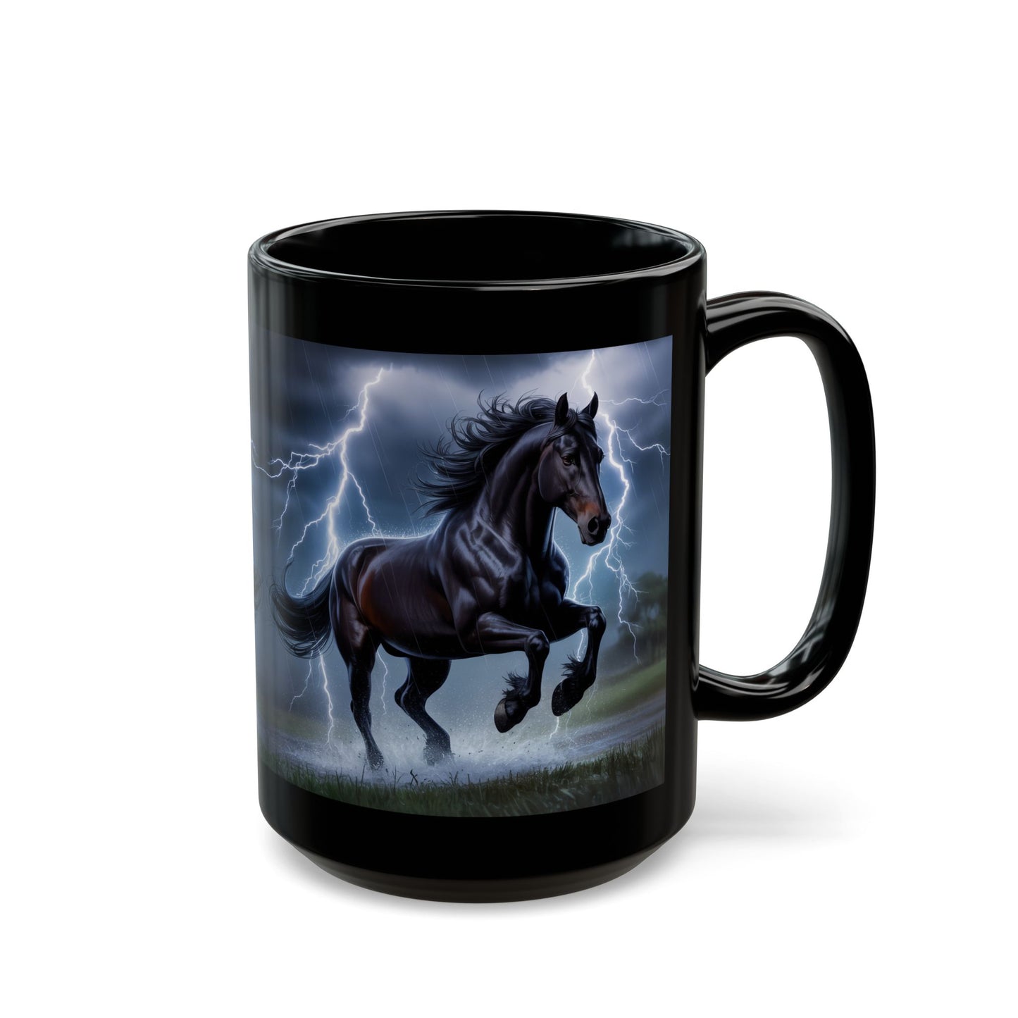 Lightning Storm Thunder Horse Black Mug ( 15oz)
