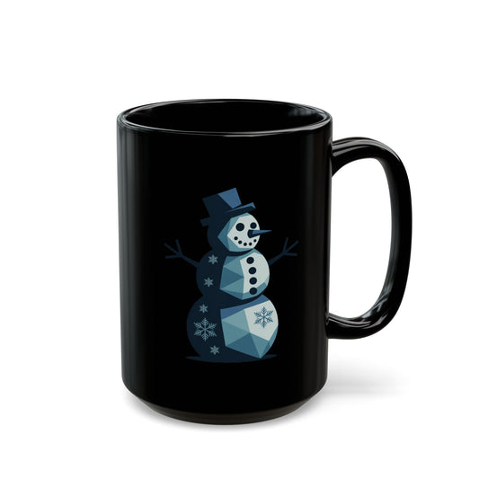 Frost Geometry Snowman Mug by Lair Gadgets – 15 oz Black Ceramic Coffee Cup with Modern Blue Winter Design