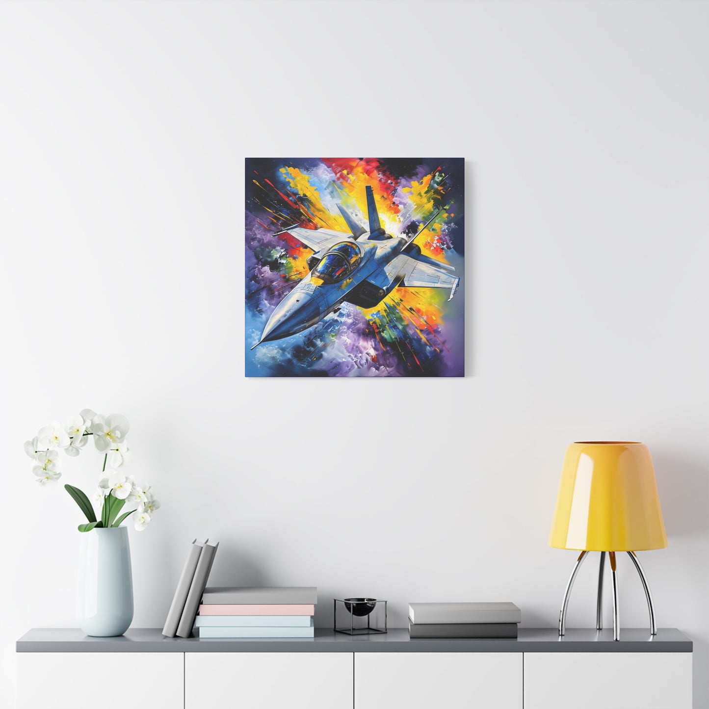 Fighter Jet Wall Art - Colorful Matte Canvas Print for Aviation Enthusiasts