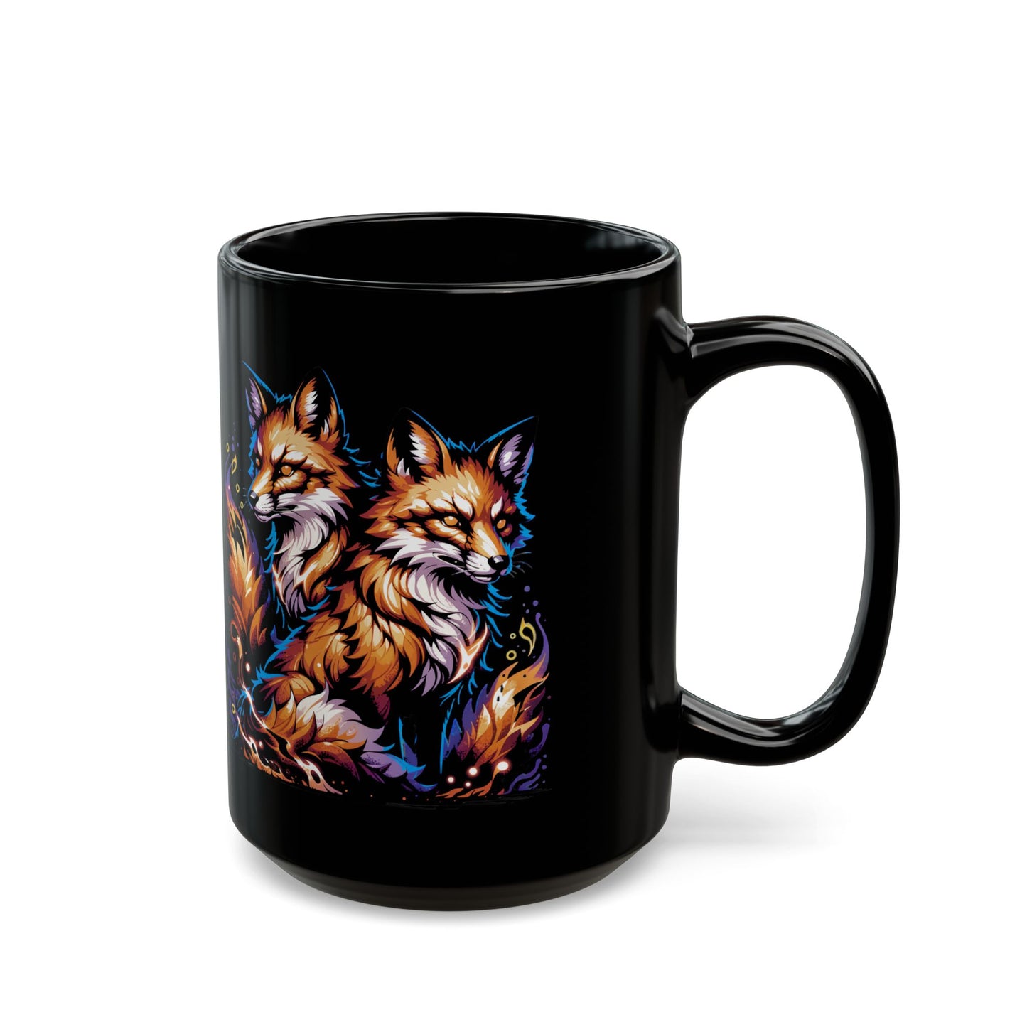 Fox Pair Coffee Mug Woodland Animal Duo Design Black Ceramic 15oz Nature Gift by Lair Gadgets