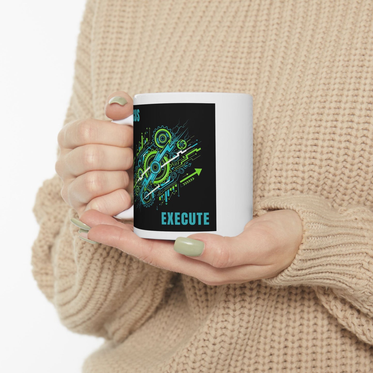 Motivational Ceramic Mug - Focus & Execute, Perfect for Office, Study, Gifts, Inspirational Coffee Cup, Business & Work Enthusiasts