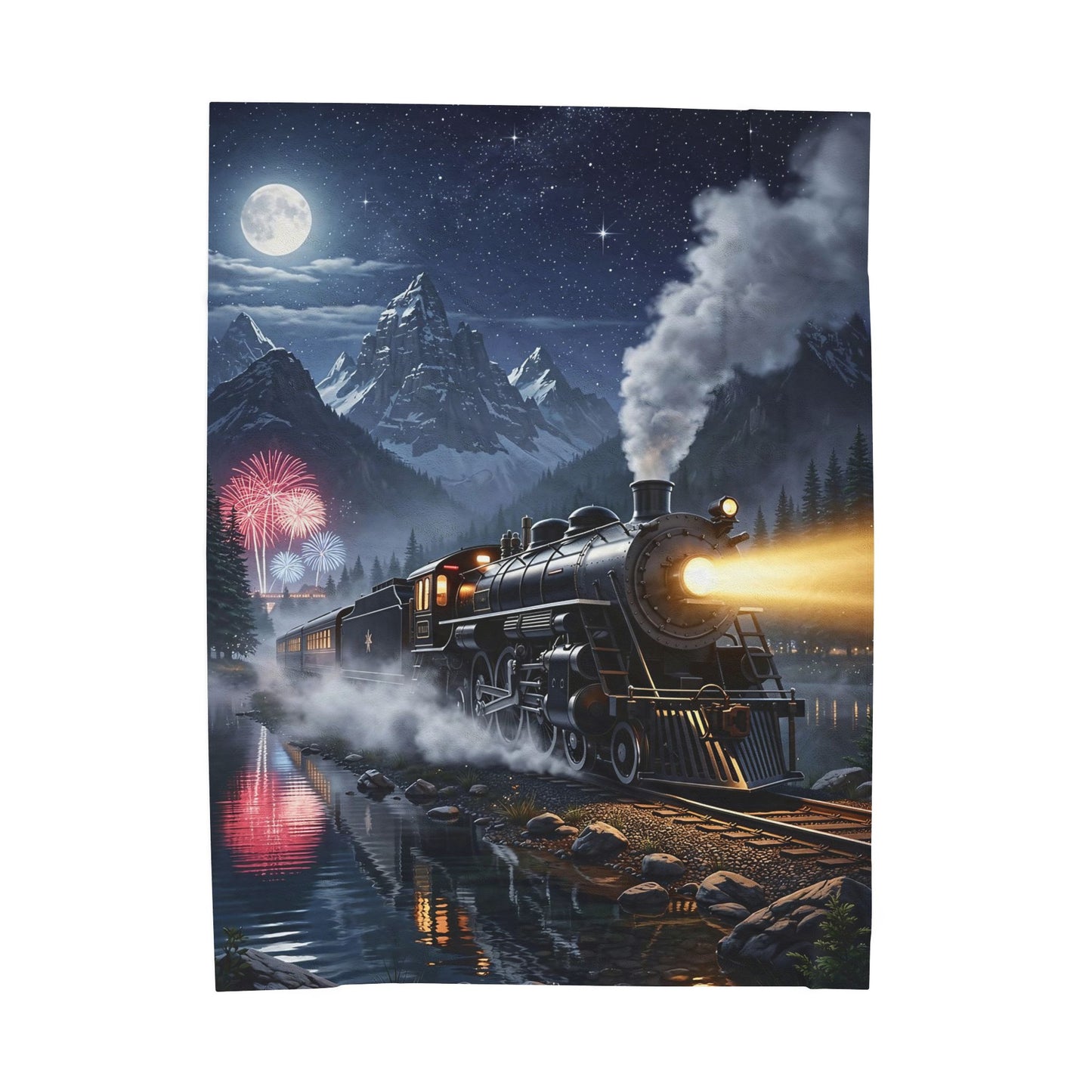 Train Mountains Moonlight 60x80 Velveteen Plush Blanket