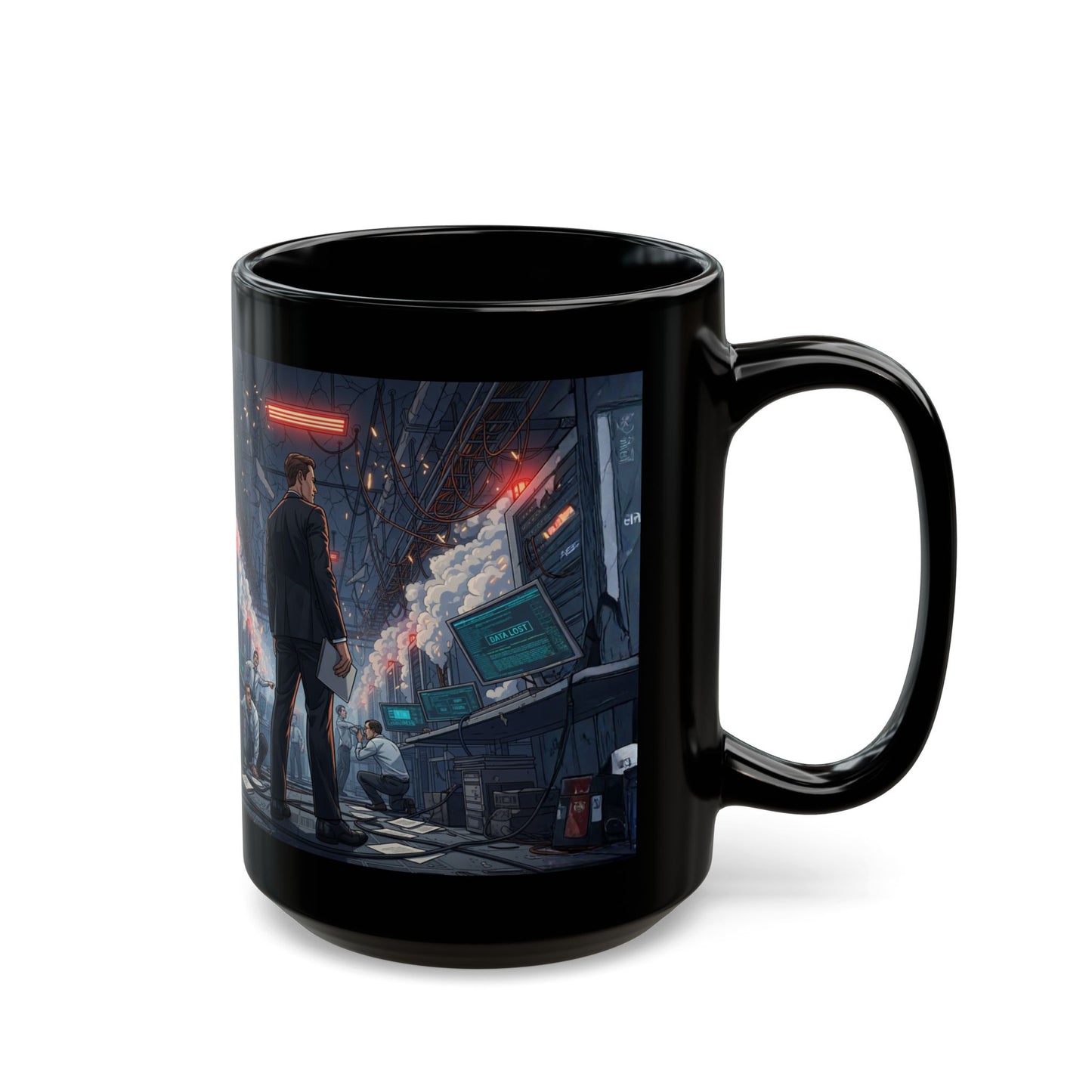 IT Manager Mug — "Systems Down" Server Room Chaos Coffee Cup (15oz)