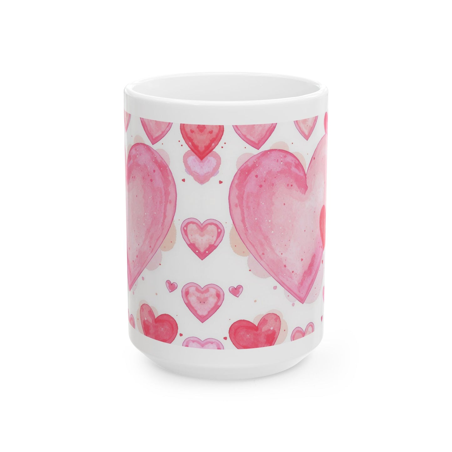 Pink Watercolor Hearts 15oz Ceramic Mug — Score 82