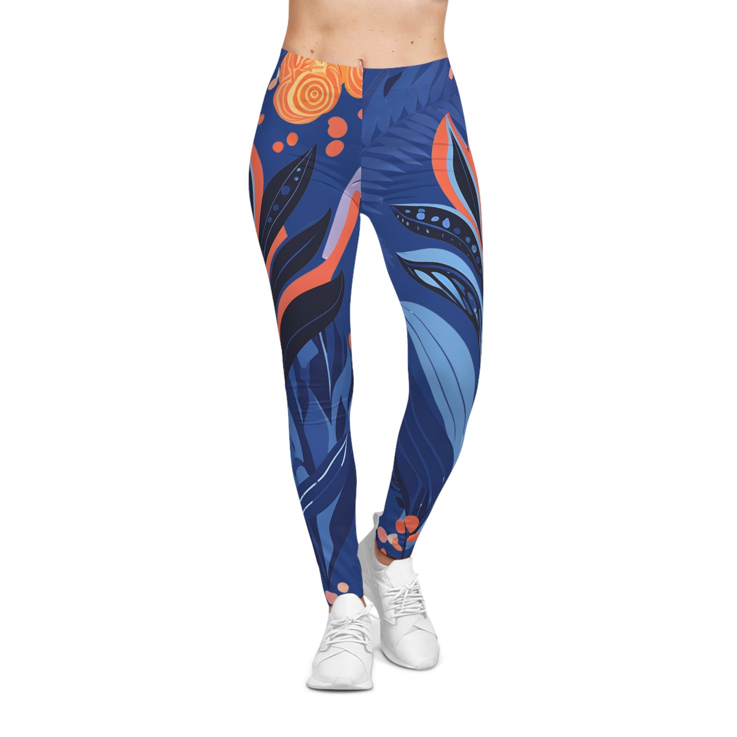 Blue Tropical Floral Women Casual Leggings - Colorful Yoga & Lounge Wear