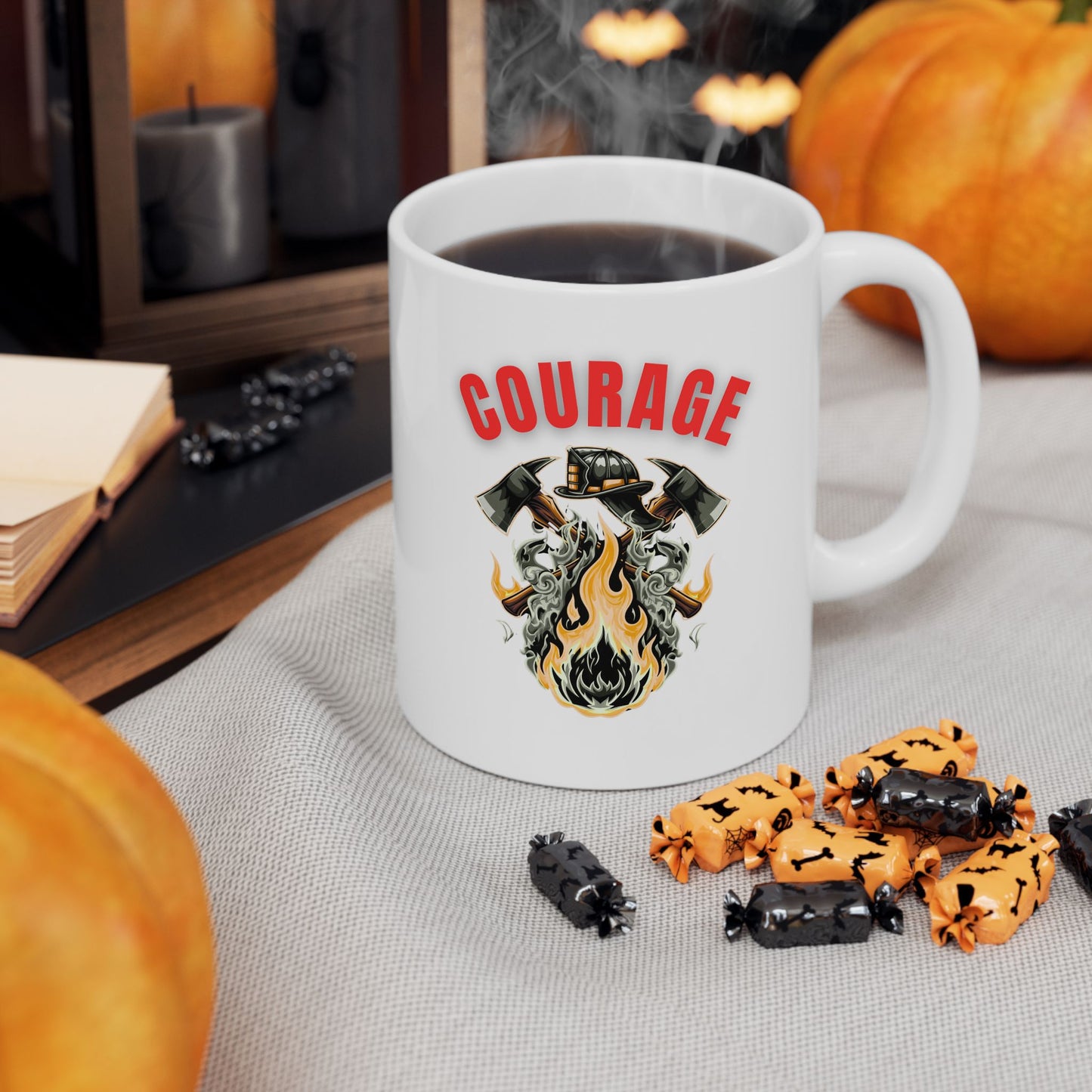 Courage Ceramic Mug - Motivational Coffee Cup, Inspirational Gift, Dog Lover Drinkware, Courage Quote Espresso Mug, Unique Home Office Decor
